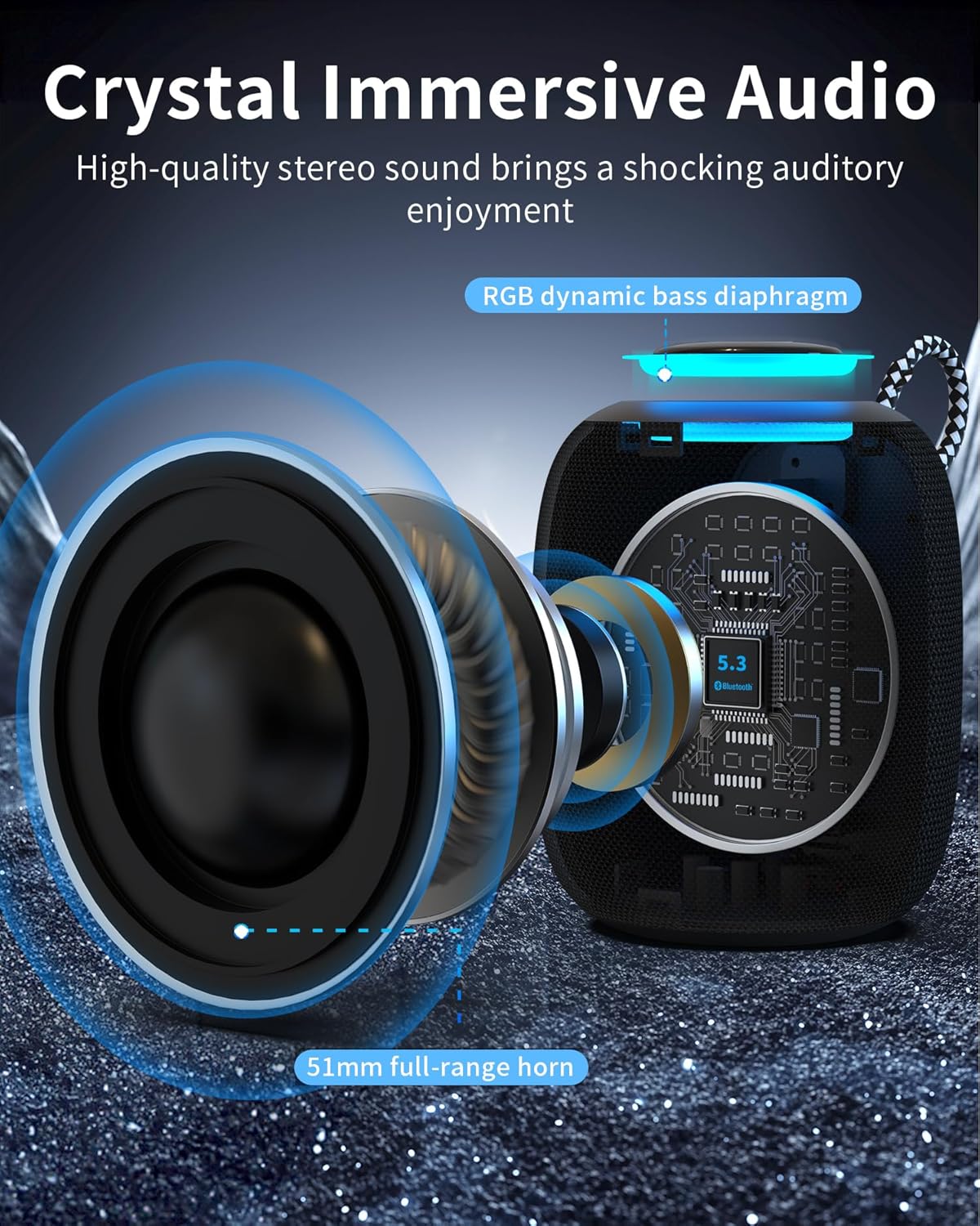 Oraolo Bluetooth Speaker, IPX7 Waterproof Portable Bluetooth Speaker with 16W Immersive Audio, 30H Playtime, LED Light, Bluetooth 5.3, Support TWS, Wireless Speakers for Outdoor Camping Home