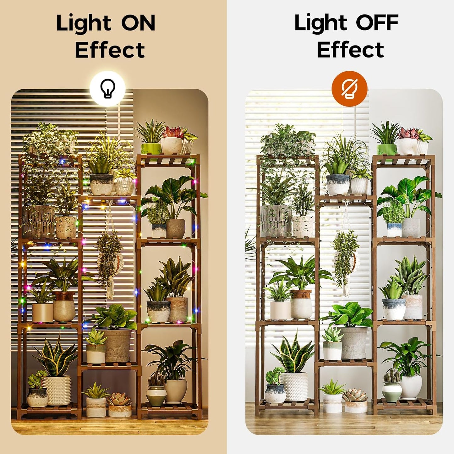 Bamworld Plant Stand Indoor Outdoor Hanging Plant Shelf for Multiple Plants Pots Wood Flower Stand Tall Large Flower Holder for Living Room, Patio, Balcony, Garden Decor, Brown