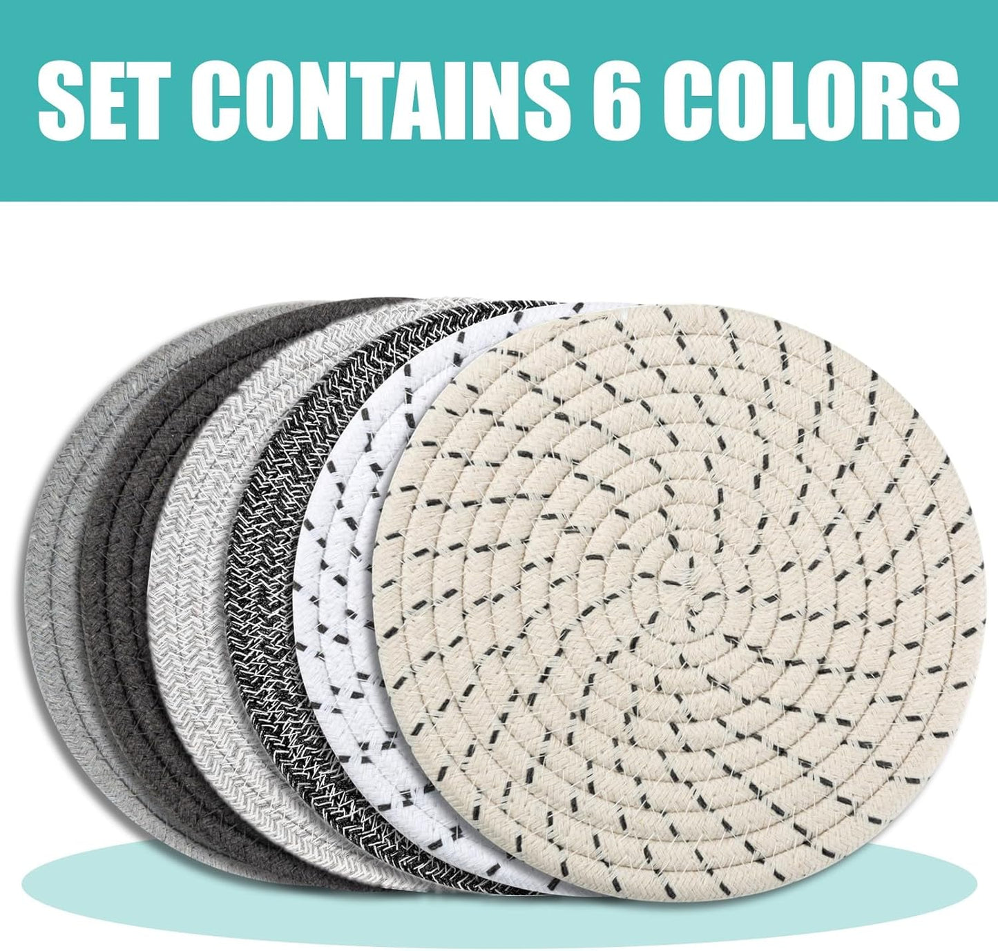 Trivets for Hot Dishes, Pots and Pans, 8 Inches Hot Pads 5 Pcs, Pot Holders for Kitchen, Heat Resistant Mat Protect Counter, Coasters Set Home Essentials Farmhouse Decor (Blue)