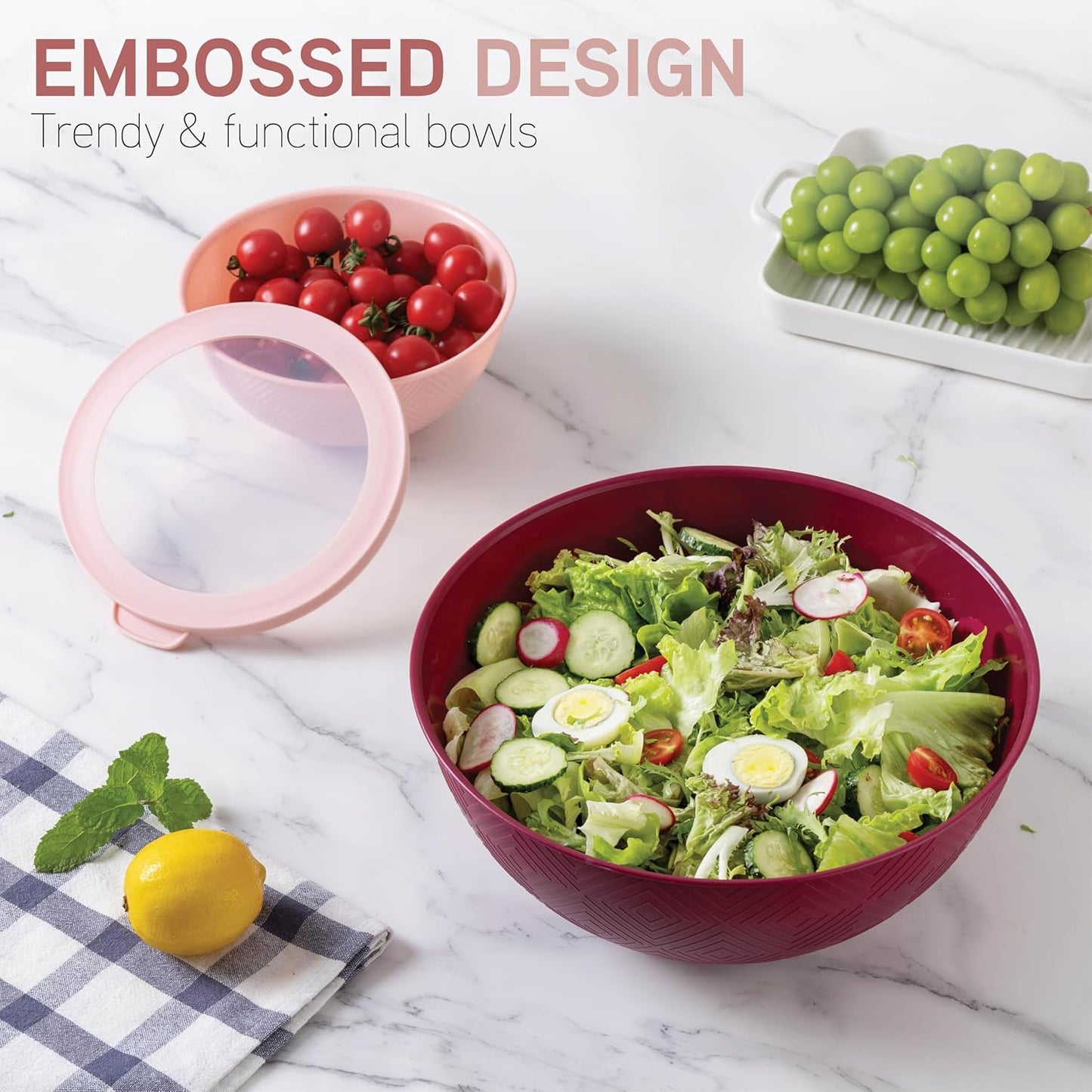 COOK WITH COLOR Mixing Bowls with TPR Lids - 12 Piece Plastic Nesting Bowls Set Includes 6 Prep Bowls and 6 Lids, Microwave Safe Mixing Bowl Set (Green)