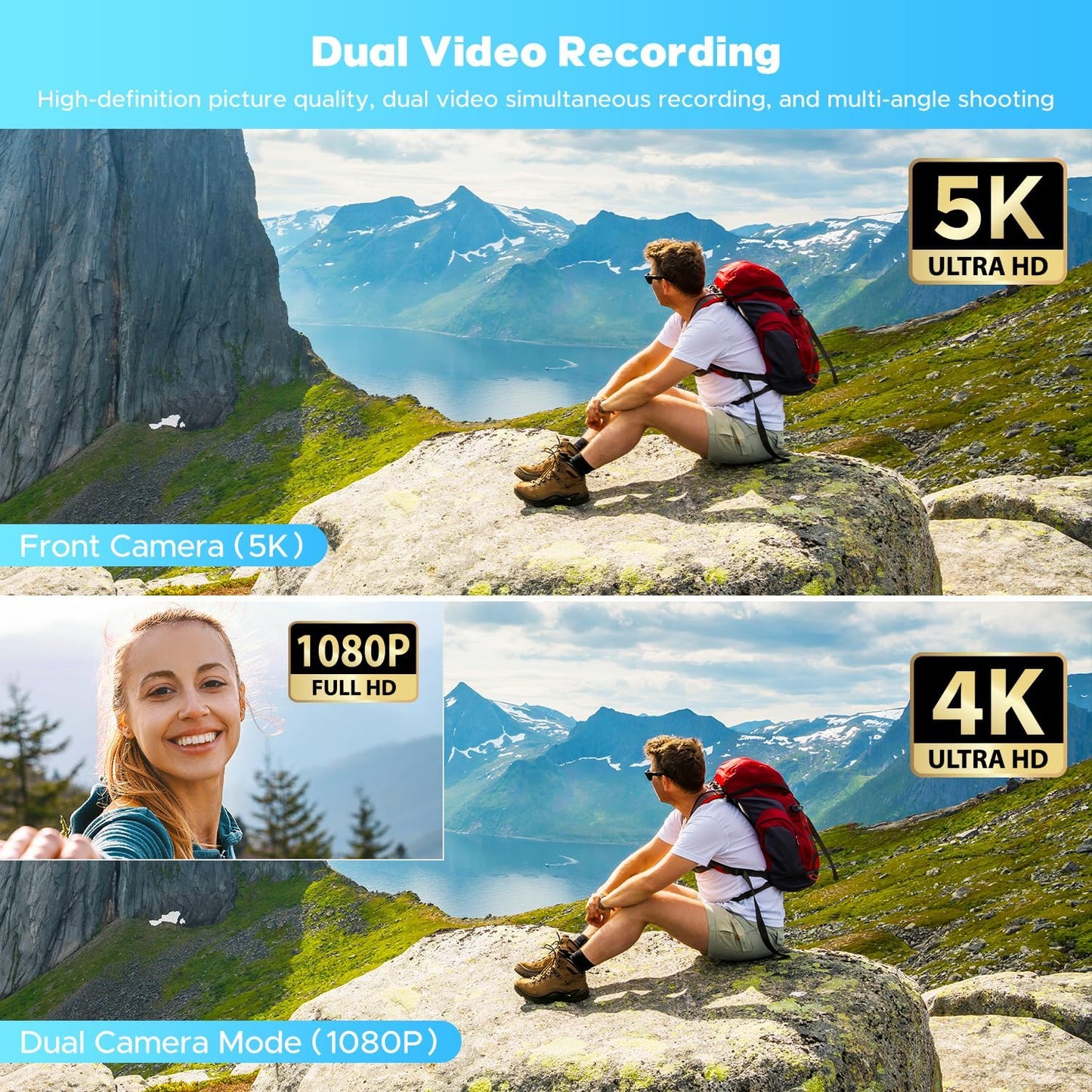 5K Camcorder Video Camera, 56MP Dual Lens WiFi IR Night Vision YouTube Vlogging Camera,16X Digital Zoom Touch Screen Cam Corder, Camcorder 5K with 64GB SD Card, 2 Batteries, Tripod, Remote Control