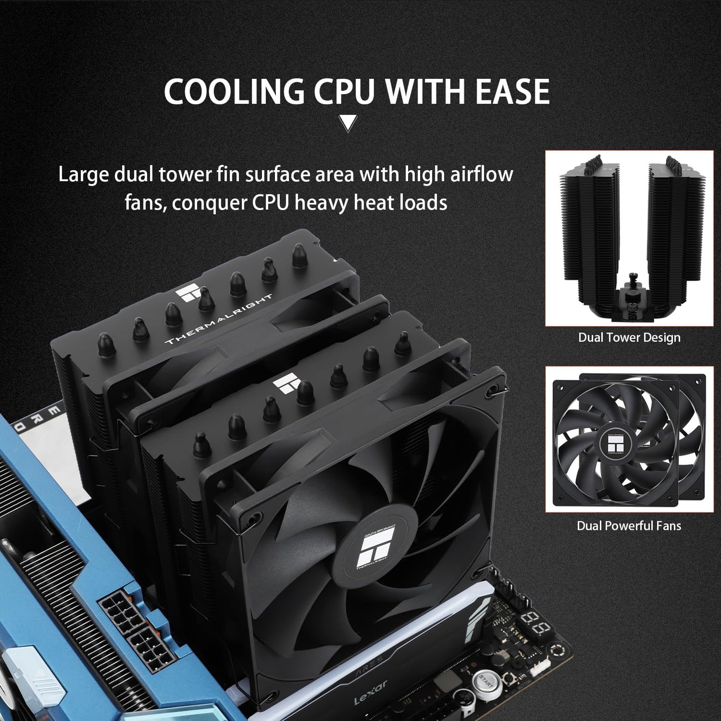 Thermalright Phantom Spirit 120 SE Black CPU Cooler,Dual TL-C12B V2 PWM Fans and Double Towers, 7 Heat Pipes Heatsink Cooler,for AM4/AM5&Intel LGA1851/1700/115X/1200, Computer CPU Cooling,Black