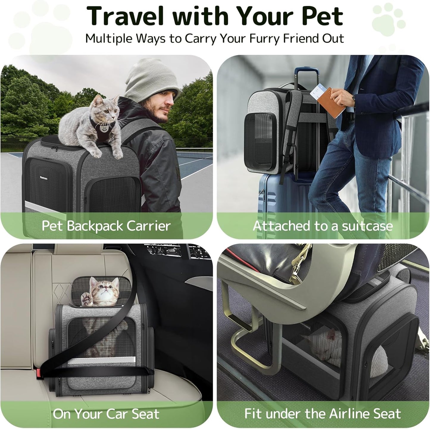 Cat Carrier Backpacks Pawtners Expandable Cat Backpack with Breathable Mesh, Pet Carrier Backpack for Cats Small Dogs Puppies Up to 25 LBS, Dog Carrier Backpack for Travel Hiking Camping Outdoor