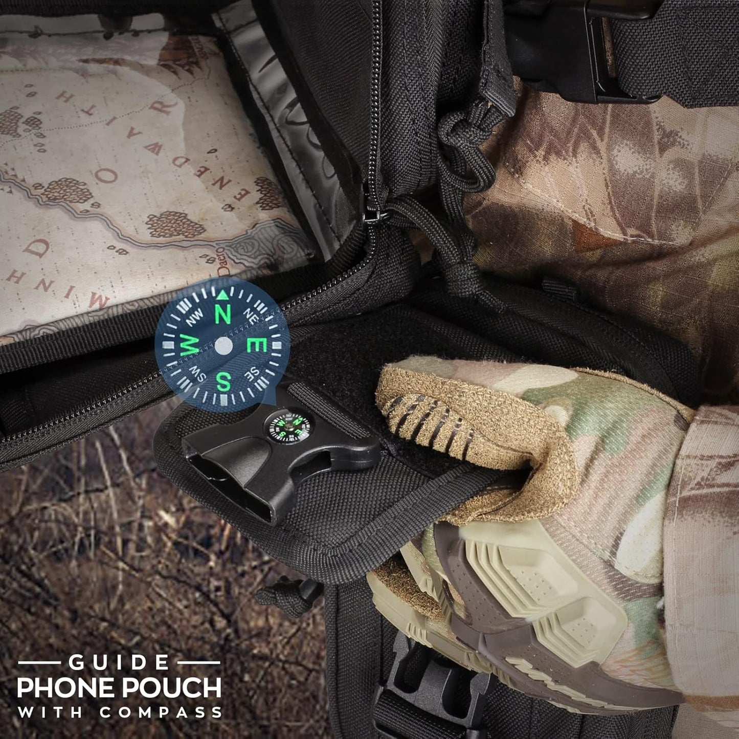 WYNEX Tactical Compass Phone Pouch, Large Molle Smartphone Holster Case Double Capacity Small Utility EDC Pouch with Compass Buckle and Carabiner