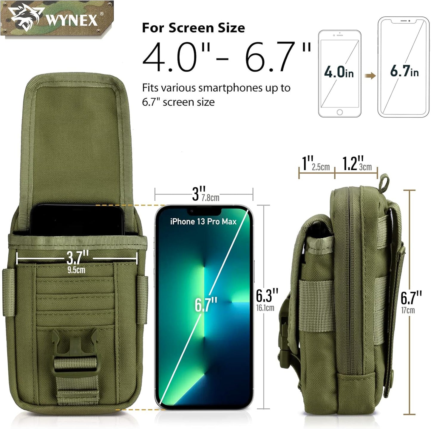 WYNEX Tactical Compass Phone Pouch, Large Molle Smartphone Holster Case Double Capacity Small Utility EDC Pouch with Compass Buckle and Carabiner