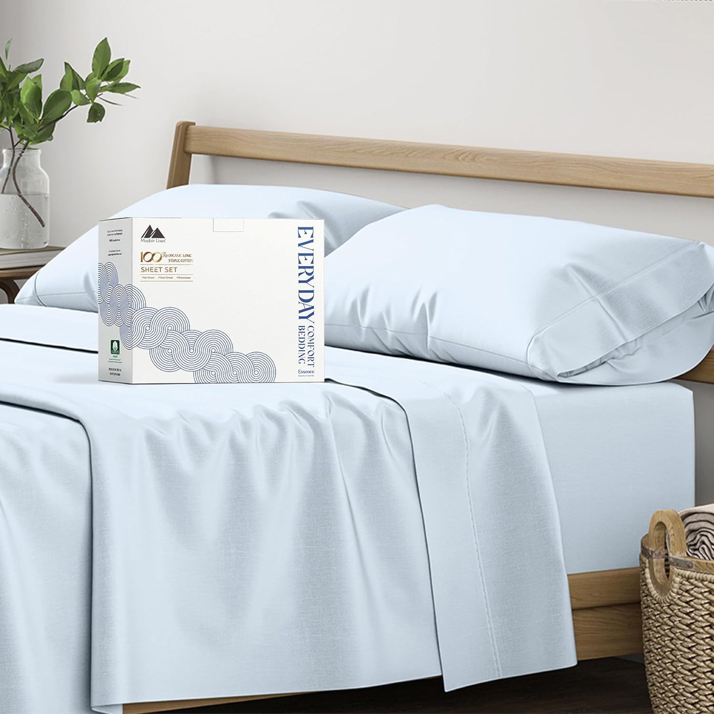 Mayfair Linen 100% Organic Cotton Percale Sheets Full Size - White Cotton Percale Sheets Full, 4 Piece Full Percale Sheet Sets, Soft & Crisp, Cooling Sheets, 16" Deep Pocket Hotel Sheets Full Size