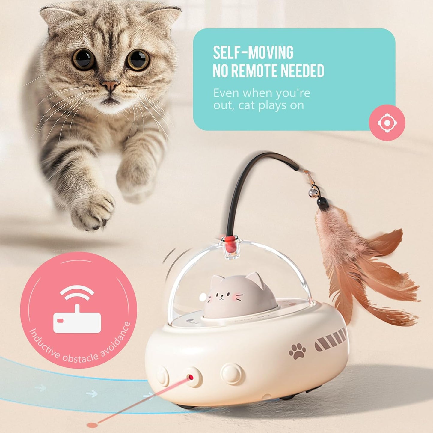 Li & Zhao Cat Laser Toy Automatic - Laser Cat Toys for Indoor Cats 2 in 1 Cat Laser Pointer Toy Interactive Cat Toy Electronic Cat Toy Rechargeable Moving Feather Cat Wand for Bored Cats Kittens