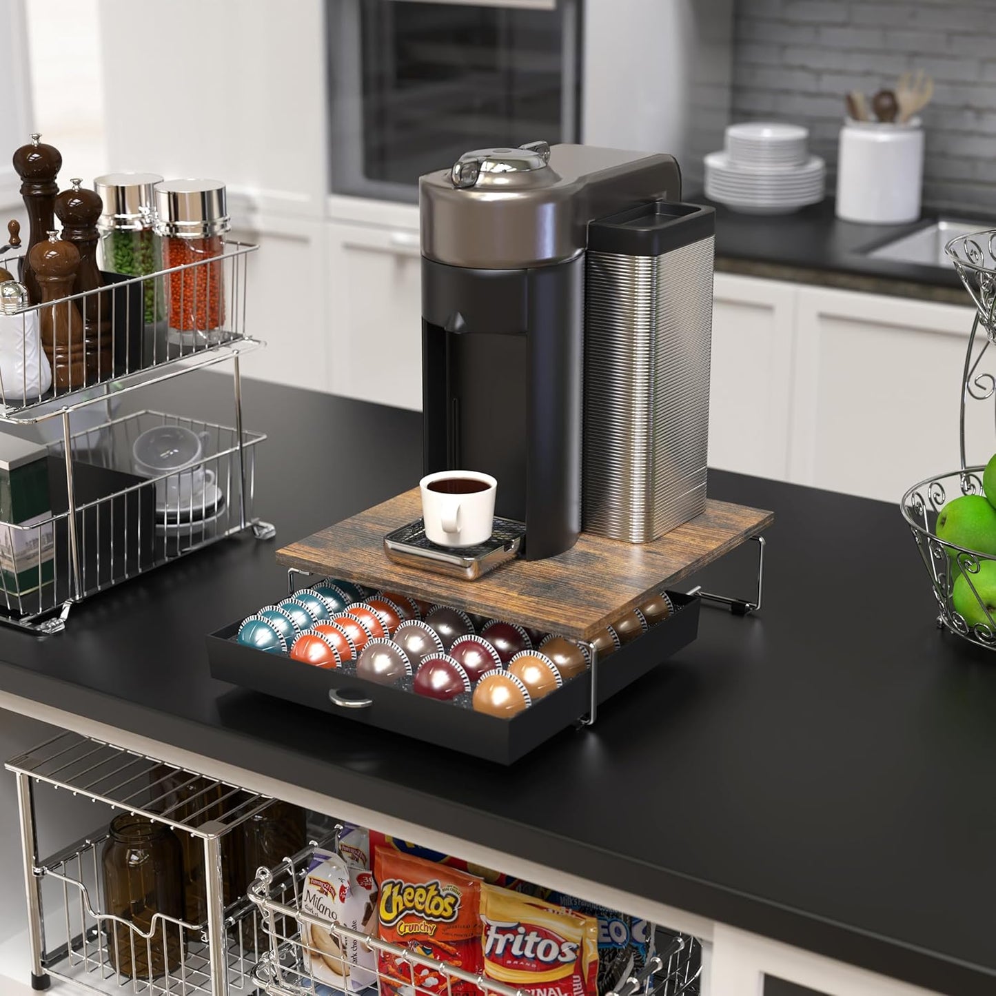 DecoBrothers Vertuo Pod Holder VertuoLine Drawer Storage for Nespresso Coffee Capsules, Crystal Tempered Glass, White