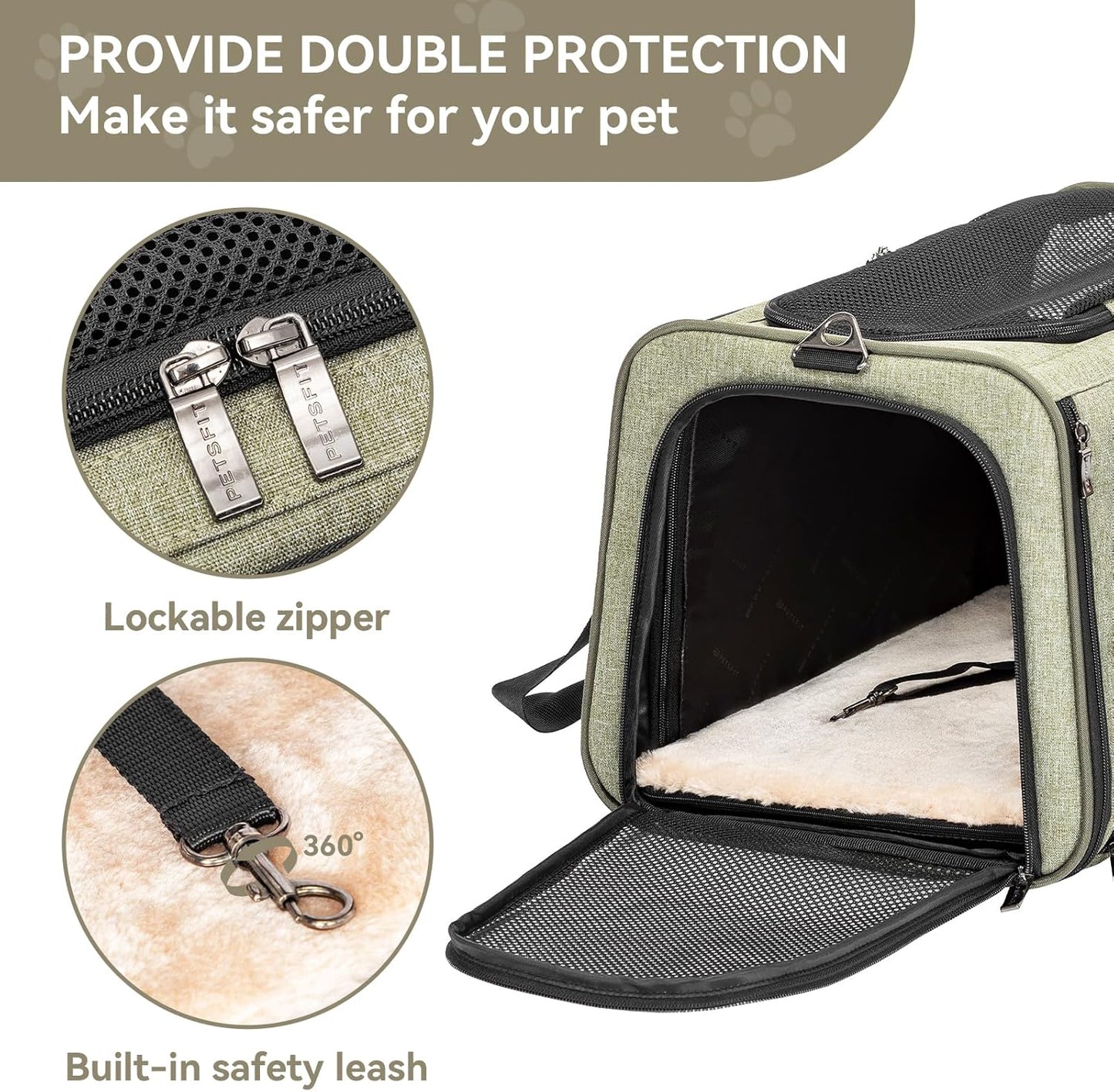 Petsfit Expandable Cat Dog Carrier Airline Approved, 17" L x 11" W x 11" H Soft-Sided Portable Pet Travel Carrier for Kitten, Puppy, Removable Soft Plush Mat and Pockets, Auto-Locking Zippers