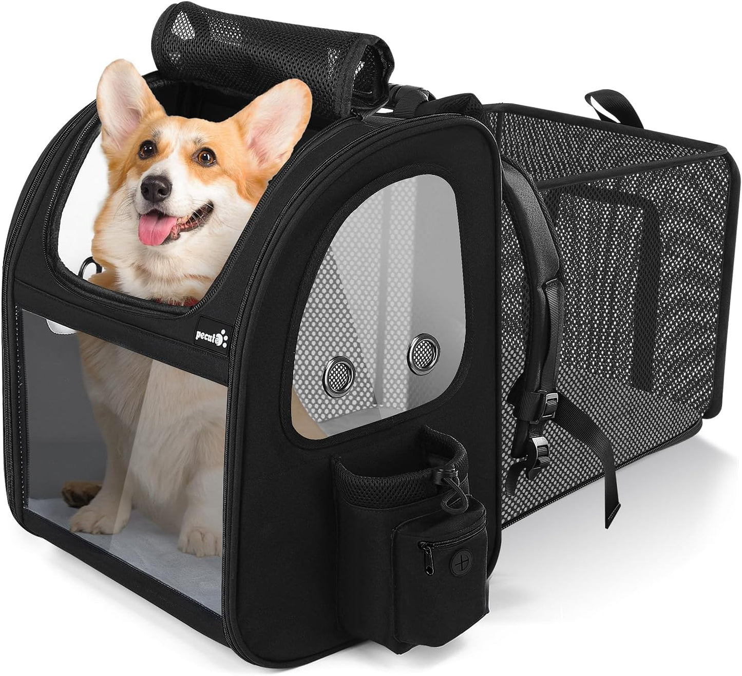 Pecute Pet Carrier Backpack, Dog Carrier Backpack Expandable with Breathable Mesh for Pets <6kg, Pet Backpack Carrier for Hiking Travel Camping Outdoor