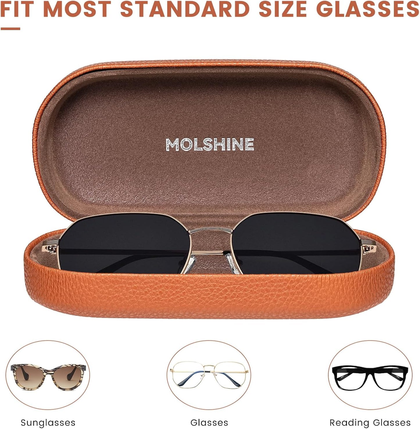 molshine Hard Shell Leather Sunglasses Case,Classic Large Glasses Case for Women Men,Sunglass Eyeglasses
