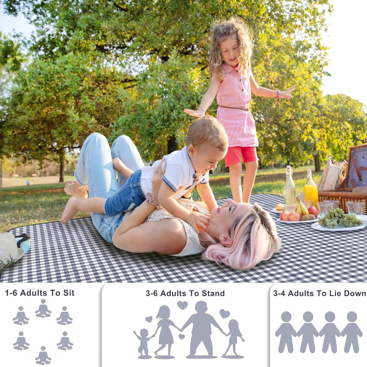 SAMSIER Large Outdoor Picnic Blankets Waterproof Foldable, Beach Blanket Sandproof Portable, Cute Picnic Mat Washable (Navy Blue, 60"×80")