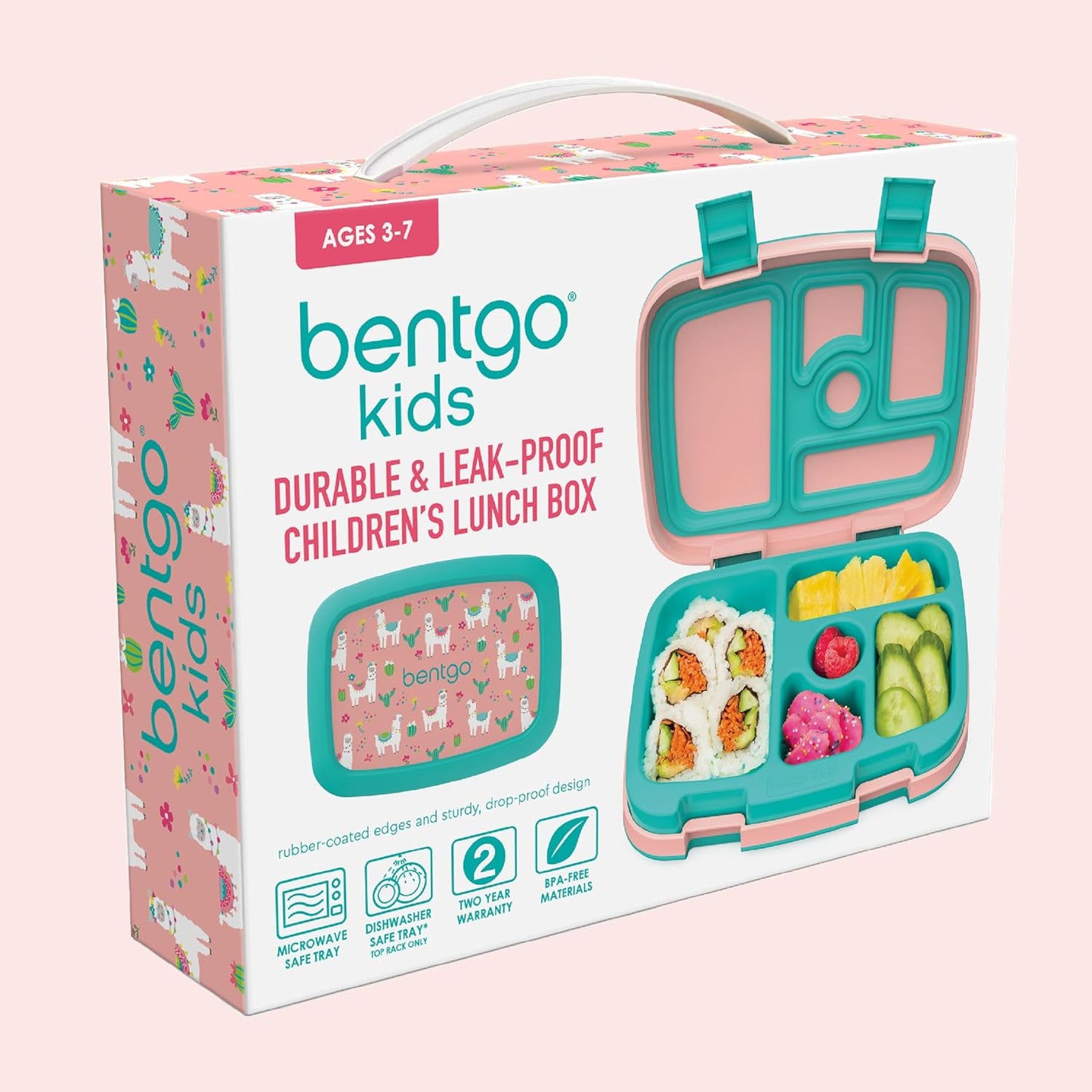 Bentgo Kids Prints Leak-Proof, 5-Compartment Bento-Style Kids Lunch Box - Ideal Portion Sizes for Ages 3 to 7 - BPA-Free, Dishwasher Safe, Food-Safe Materials - 2021 Collection (Llamas)