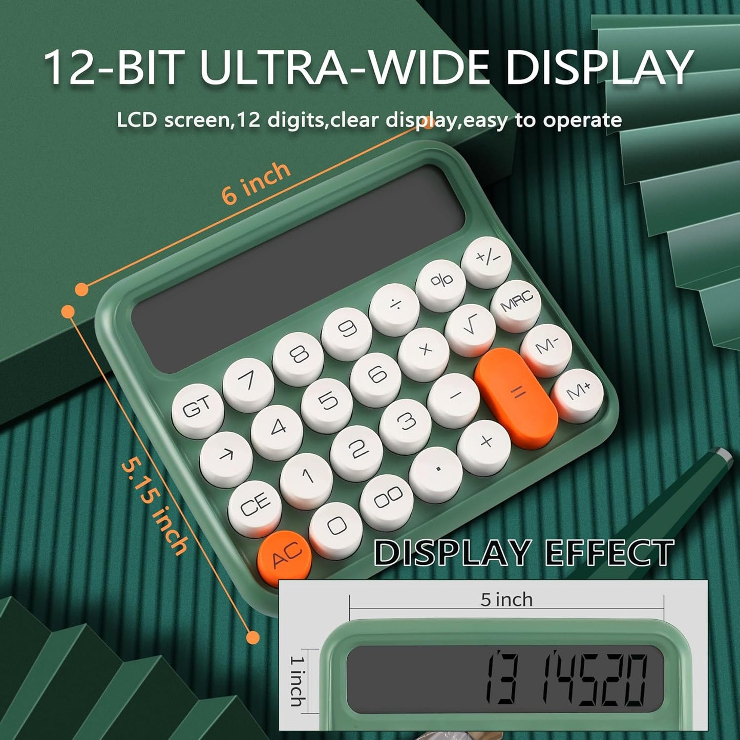 VEWINGL Mechanical Switch Calculator, 12 Digit Large LCD Display and Buttons, Great for Everyday Life and Basic Office Work, with Battery