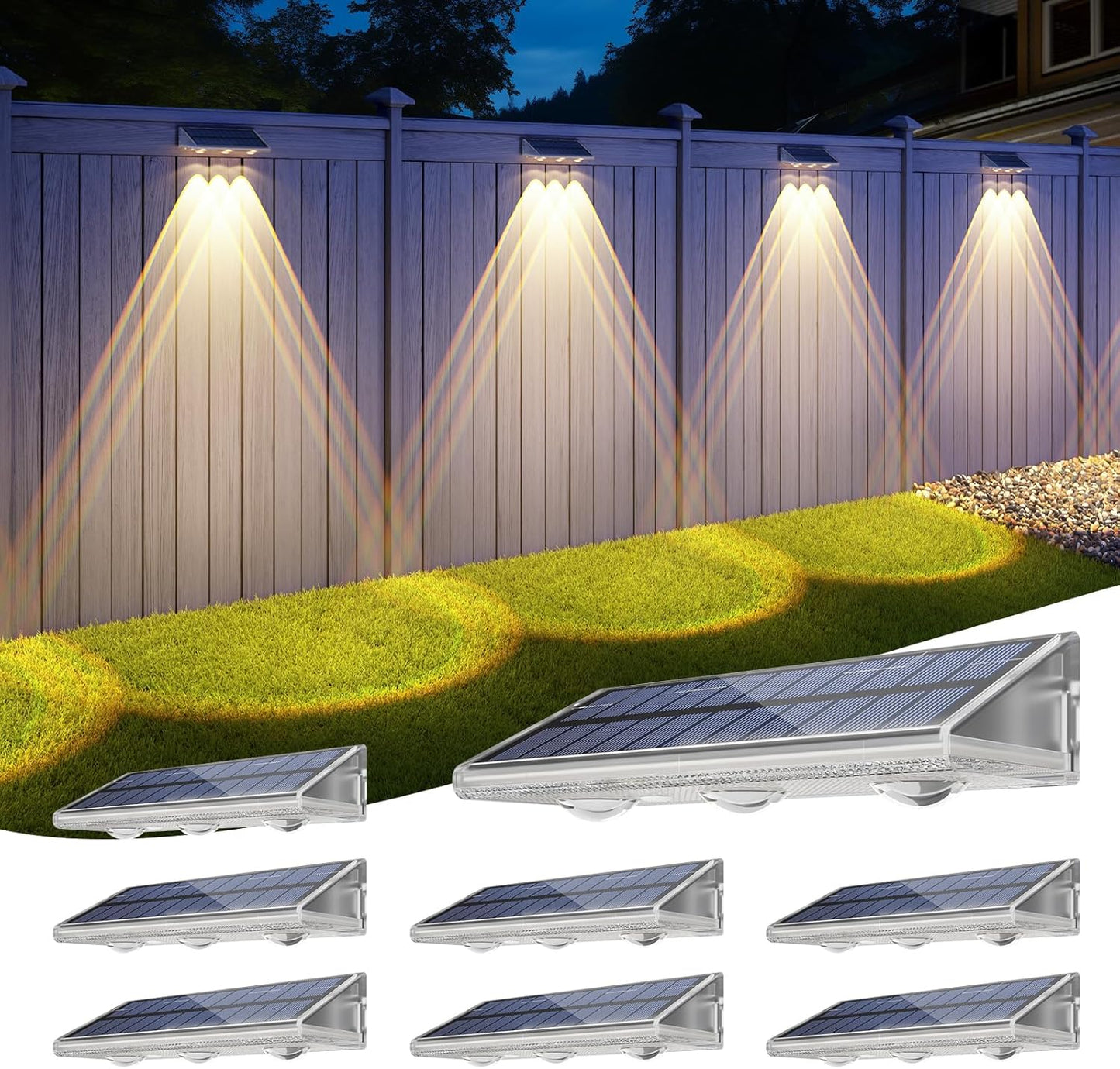 Yilaie Solar Lights Outdoor-IP67 Waterproof 3000K/4500K/6500K,High Brightness LED Solar Fence Lights,Solar Wall Light for Outside Backyard/Railing/Step/Patio/Stair Railings/Pool (4 Pack)
