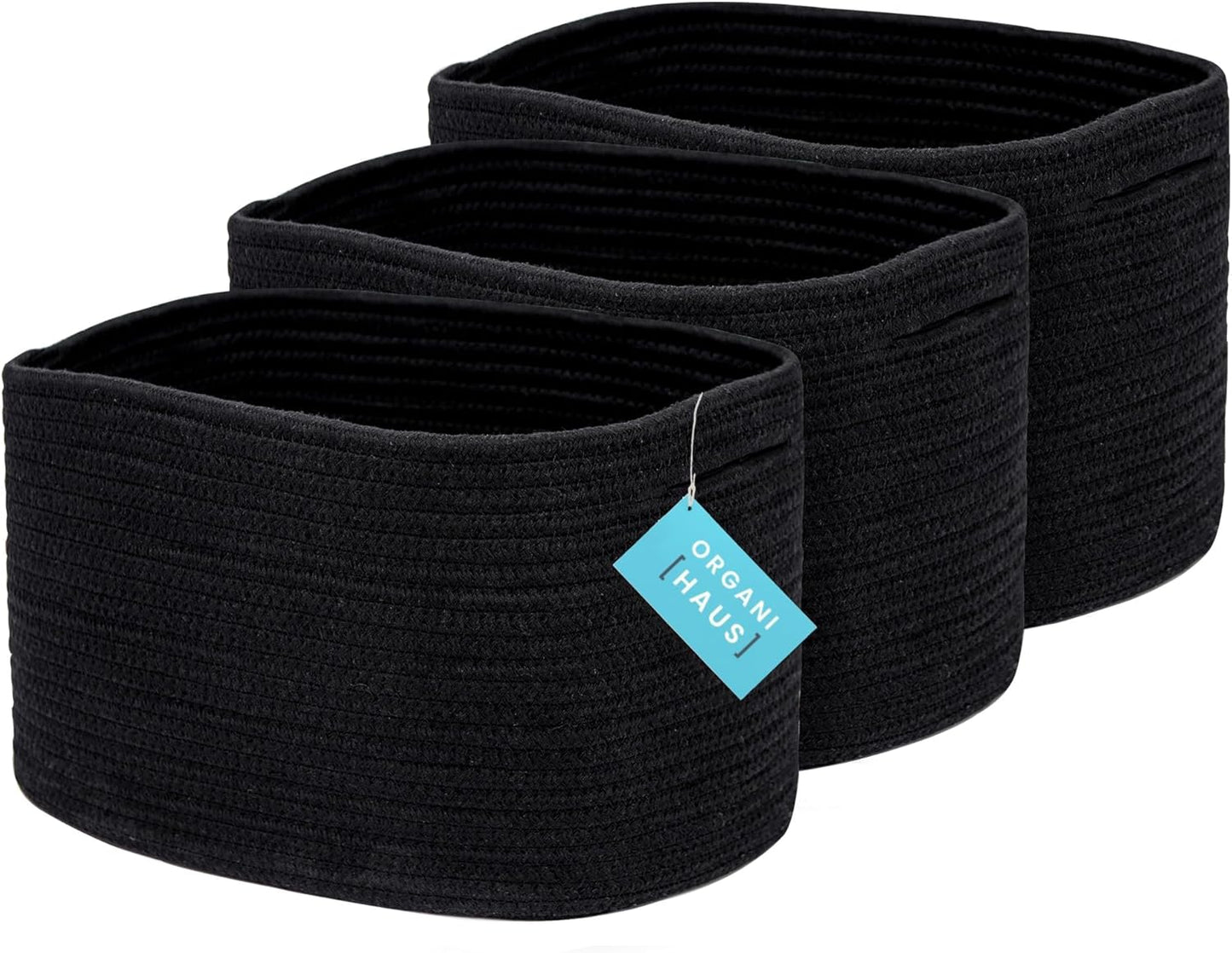 OrganiHaus Soft Woven Baskets for Storage Organization Set of 3, Cotton Rope Nursery Storage Baskets for Shelves, Square Book Bins, Bathroom Towel Hamper, Dog Toy Bins, Panier Rangement - Light Honey