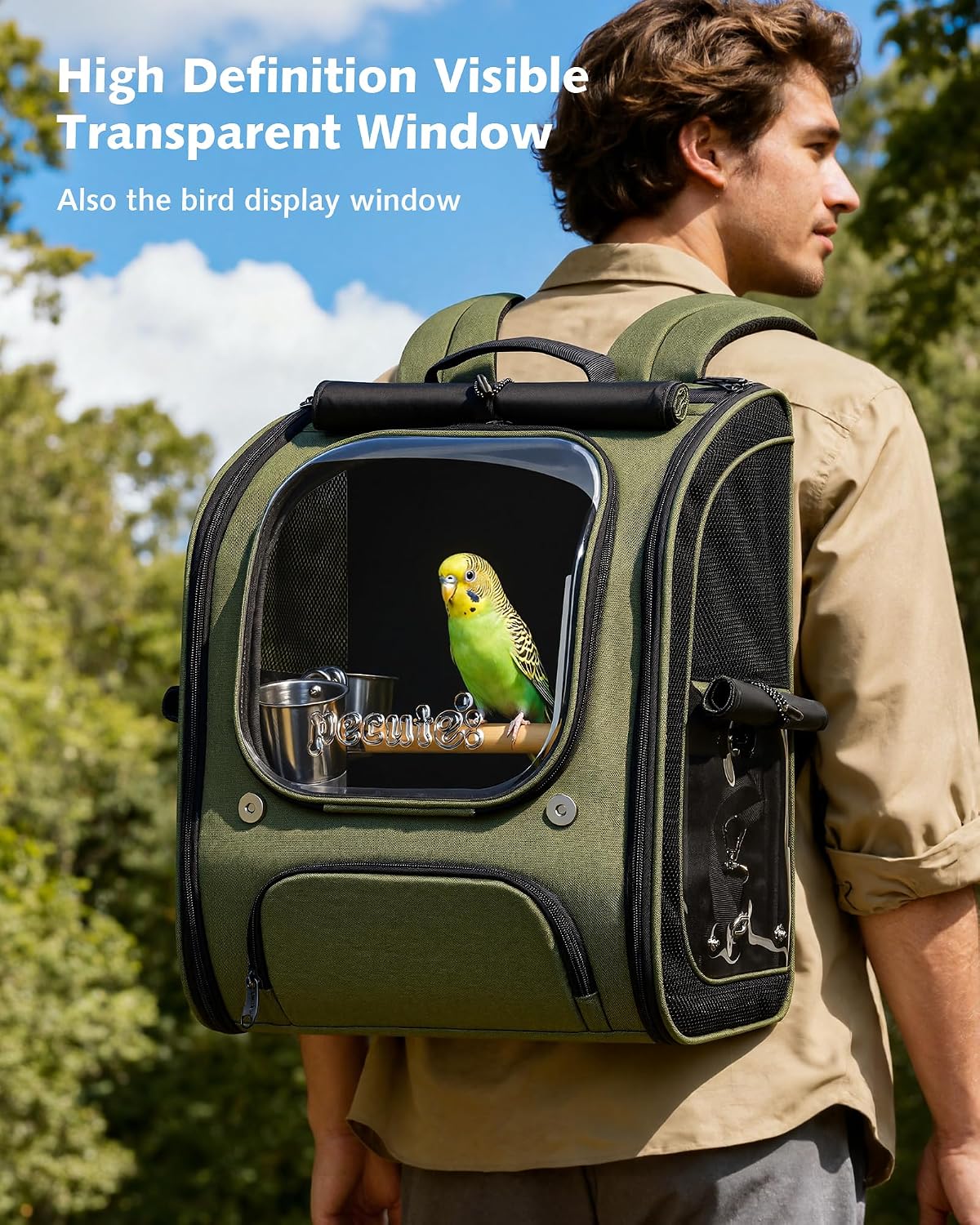 Pecute Bird Travel Carrier Backpack, Breathable Collapsible,Green