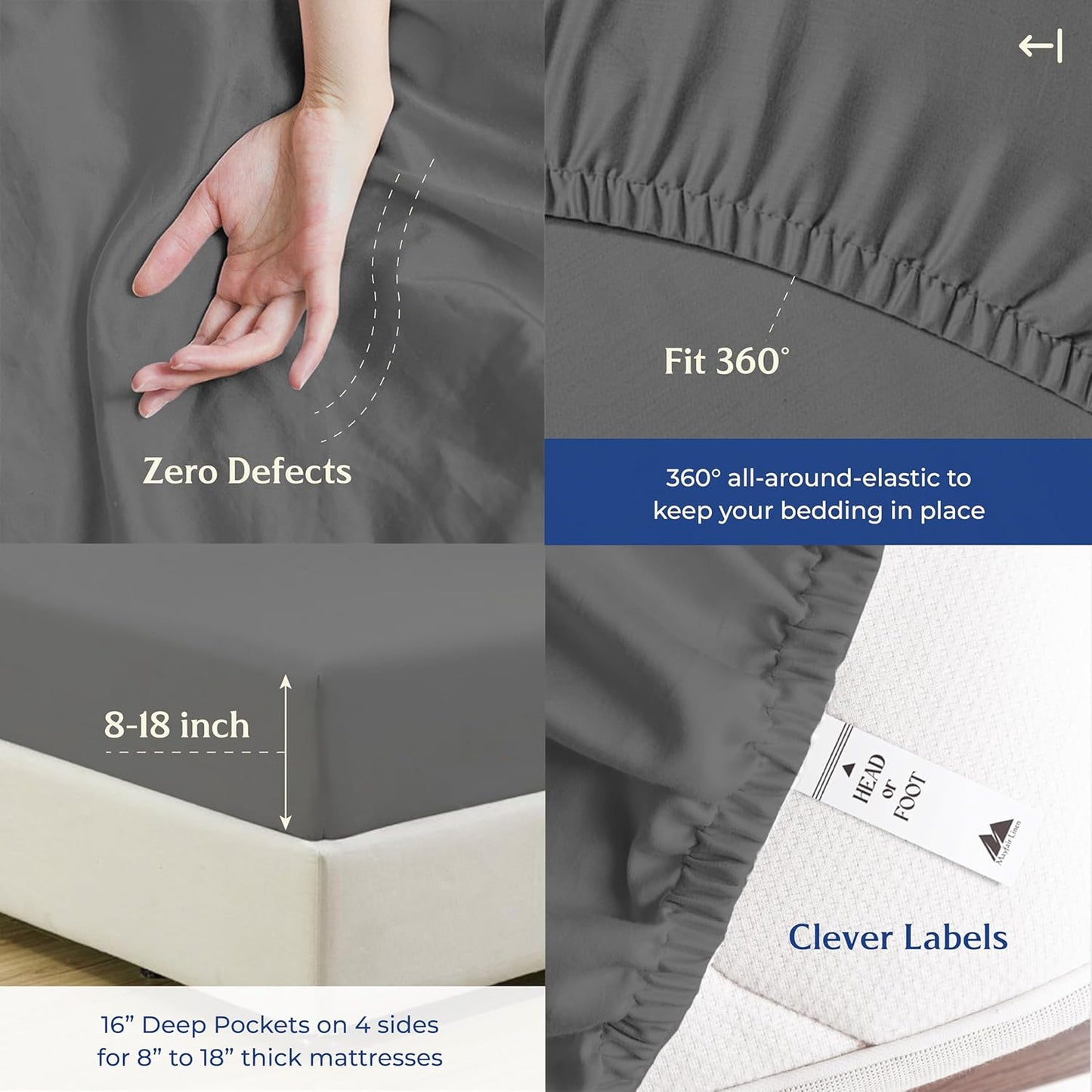 Mayfair Linen 100% Organic Cotton Percale Sheets Full Size - White Cotton Percale Sheets Full, 4 Piece Full Percale Sheet Sets, Soft & Crisp, Cooling Sheets, 16" Deep Pocket Hotel Sheets Full Size