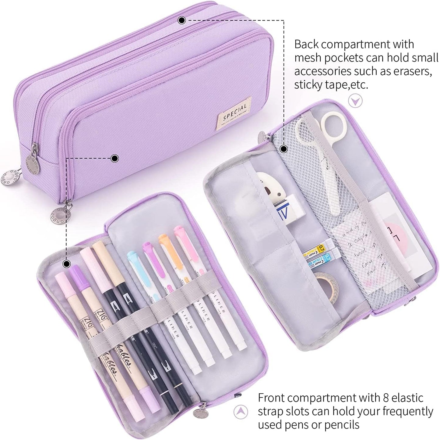 Big Capacity Pencil Case, OLIYuMi 3 Compartment Pencil Pouch Pencil Bag Storage Box Stationery Organizer Makeup Bag with Zipper Closure for Student Office College Boys and Girls (Pink)