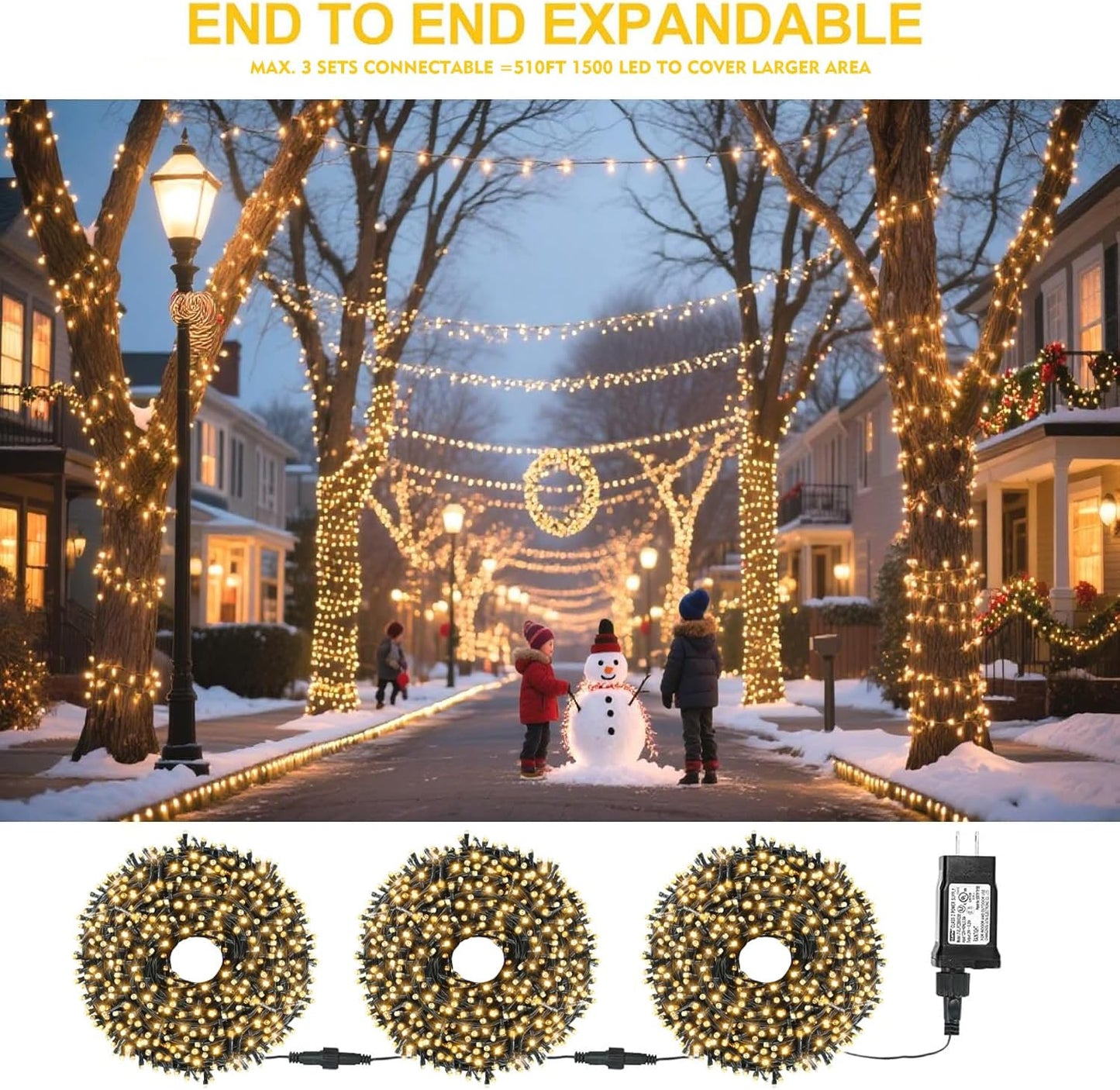 Tcamp 105FT 300 LED Purple Orange Halloween Decorations Lights Motion Activated Sync with 4 Scary Music, 6 Modes Halloween String Lights for Party Yard Outdoor Indoor Decor (3 Sets Connectable)