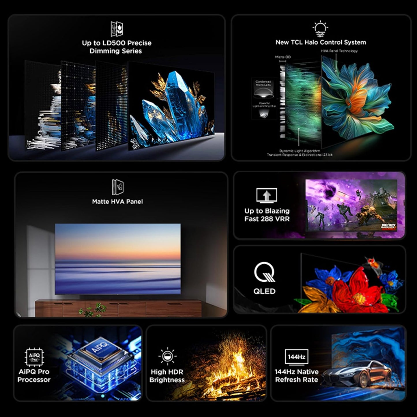 TCL 55-Inch QM6K Series QLED 4K Smart QD-Mini LED TV with Google TV (2025 Model) New Halo Control System, LD500 Precise Dimming Series, High Contrast HVA Panel, 144Hz Native Panel Refresh Rate