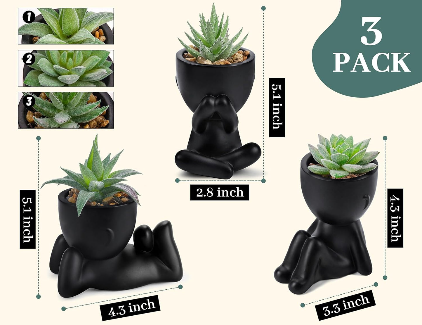 Der Rose 3Pcs Fake Plants Cute Succulents Artificial Plants for Home Decor Bathroom Office Desk Bookshelf Bedroom Living Room Accessories Decor Indoor Aesthetic