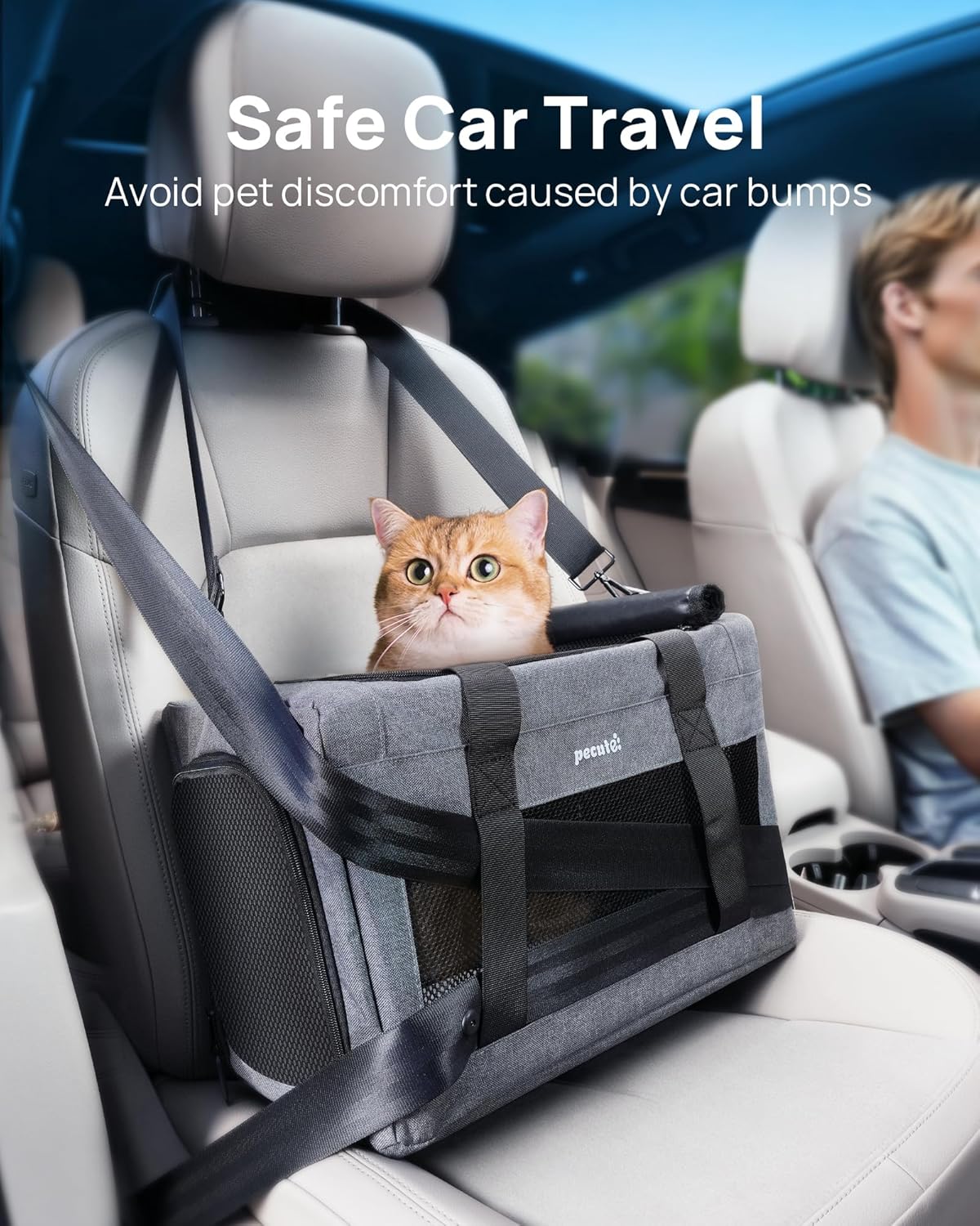 Pecute Cat Carrier Airline Approved, Thickened 5mm Steel Wire Frame, Stable Dog Carrier for Small Dogs, Breathable Foldable Pet Carrier with Sunshade, Suitable for Pets up to 5kg/11lbs (Dark Gray)