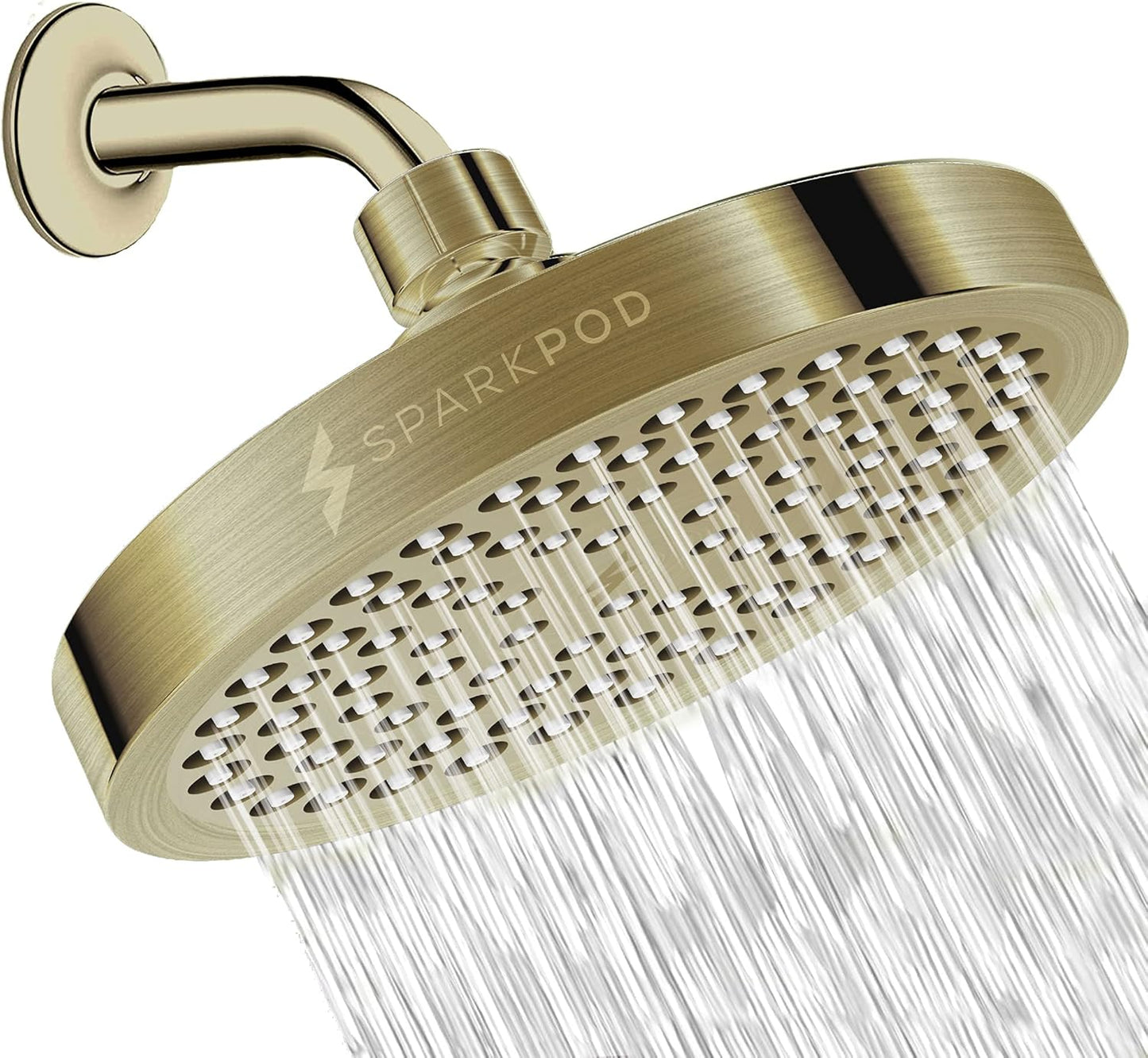 SparkPod Shower Head - High Pressure Rain - Premium Quality Luxury Design - 1-Min Install - Easy Clean Adjustable Replacement for Your Bathroom Shower Heads (Luxury Polished Chrome, 6 Inch Round)