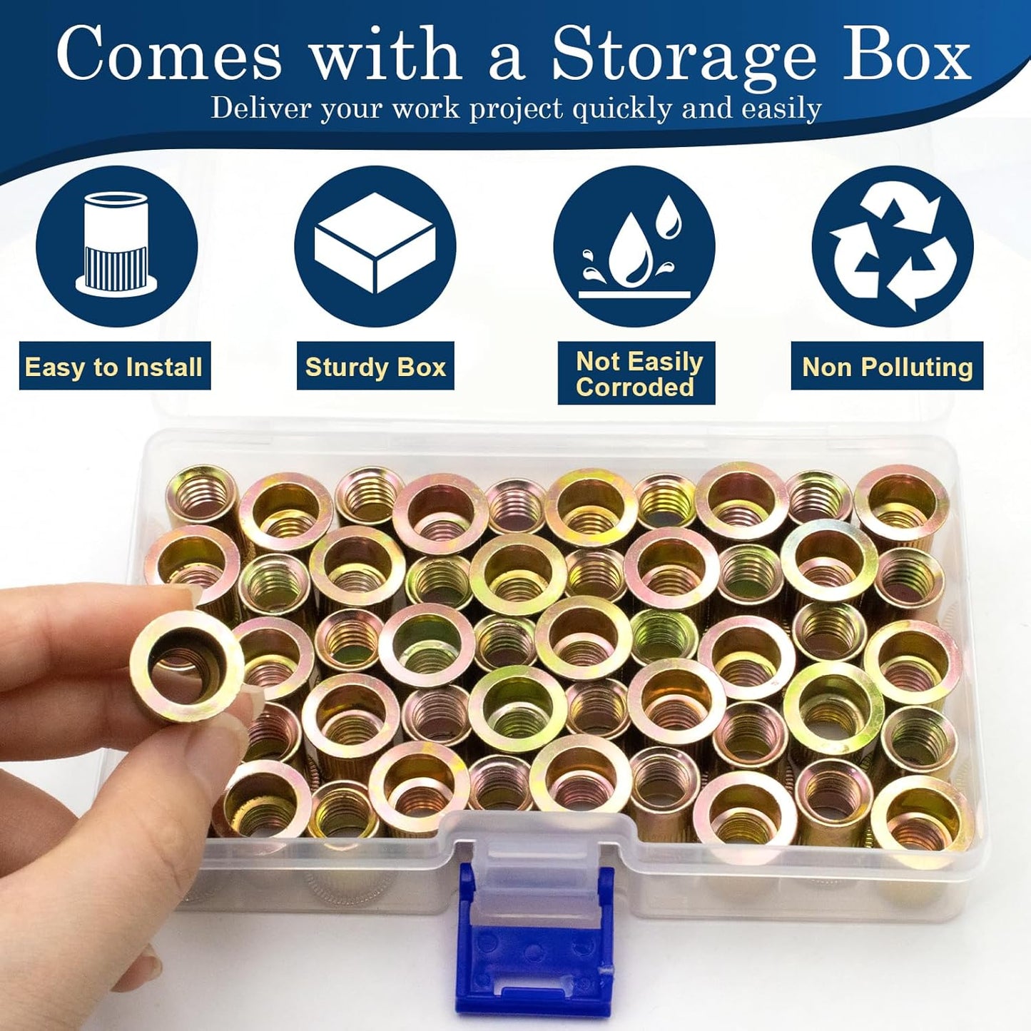 Vifmy Metric & SAE Rivet Nut Assortment Kit(420 Pcs),m3 m4 m5 m6 m8 m10 m12#6-32#8-32#10-24 1/4"-20 5/16"-18 3/8"-16 UNC Flat Head Rivnut Set,Zinc Plated Finish Carbon Steel Nutsert