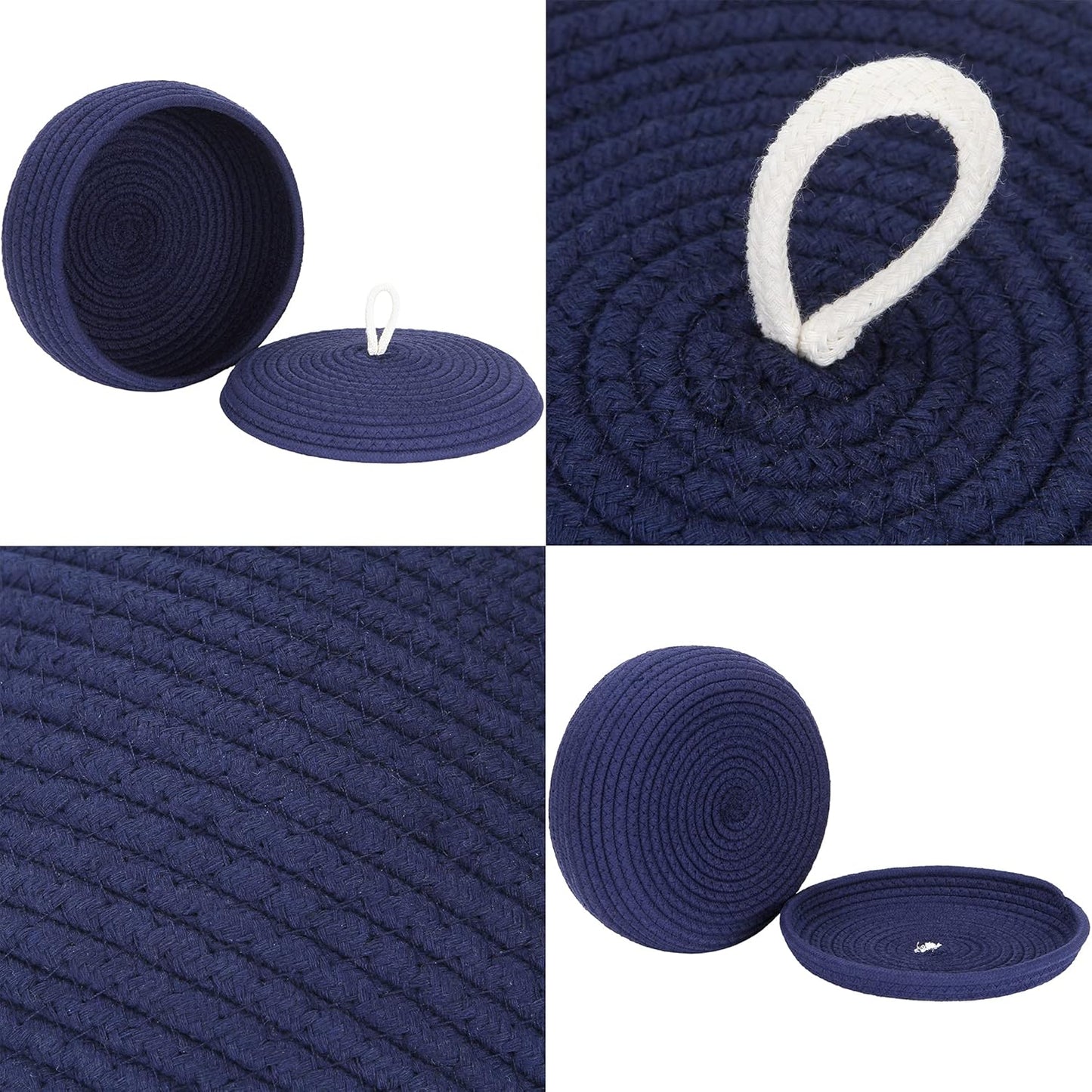 Sea Team Round Cotton Rope Storage Basket with Lid, Decorative Woven Storage Bin, Pot, Caddy, Organizer, Container for Snacks, Towels, Plants (Grey, Small)