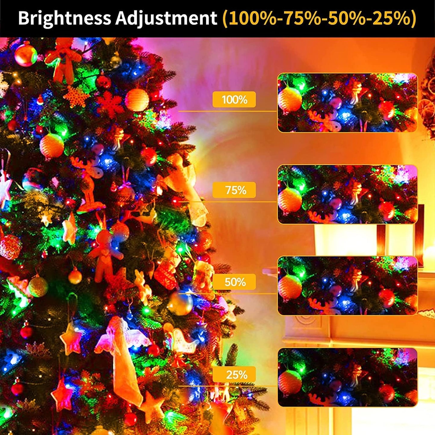 Tcamp 105FT 300 LED Purple Orange Halloween Decorations Lights Motion Activated Sync with 4 Scary Music, 6 Modes Halloween String Lights for Party Yard Outdoor Indoor Decor (3 Sets Connectable)