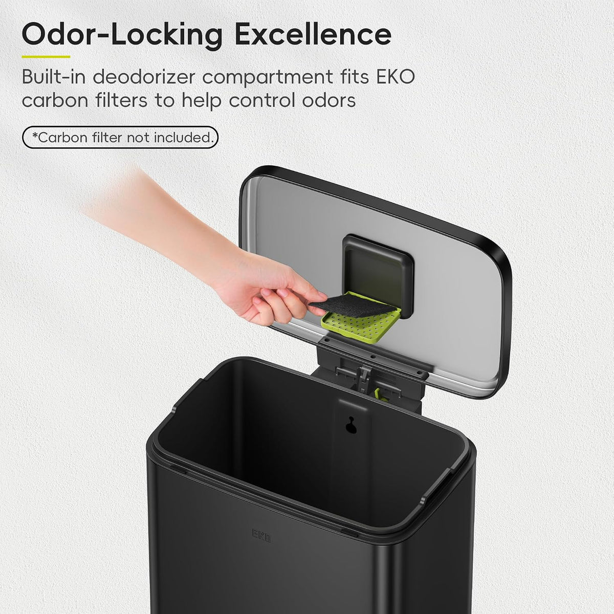 EKO Madison Matte Black 50 Liter/13.2 Gallon Step Trash Can with Inner Liner - Fingerprint Resistant Finish