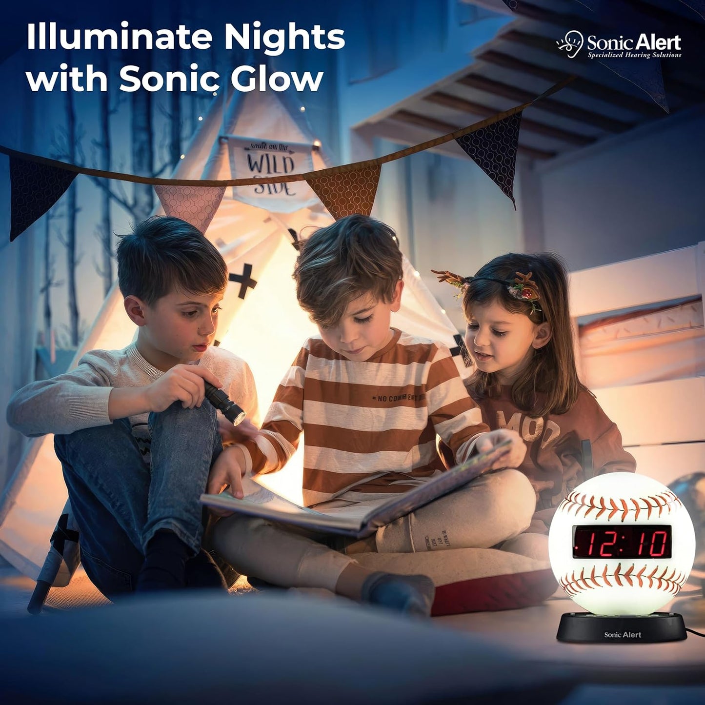 Sonic Alert Baseball Alarm Clock Nightlight for Heavy Sleepers - Loud & Compact Alarm Clock for Bedroom - Battery Backup & Full Range Dimmer - Easy to Set Digital Alarm Clock for Kids - AUX Connection