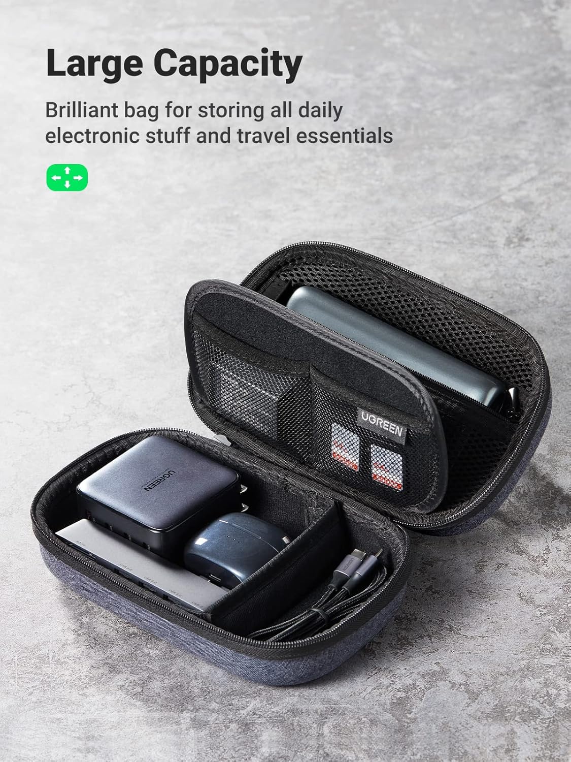 UGREEN Travel Case Universal Electronic Accessories Bag Cable Organizer Portable Carrying Pouch for Mini Speaker, USB Cable, Memory Cards, Power Bank, Hard Drive, Charger, Cosmetics, and More