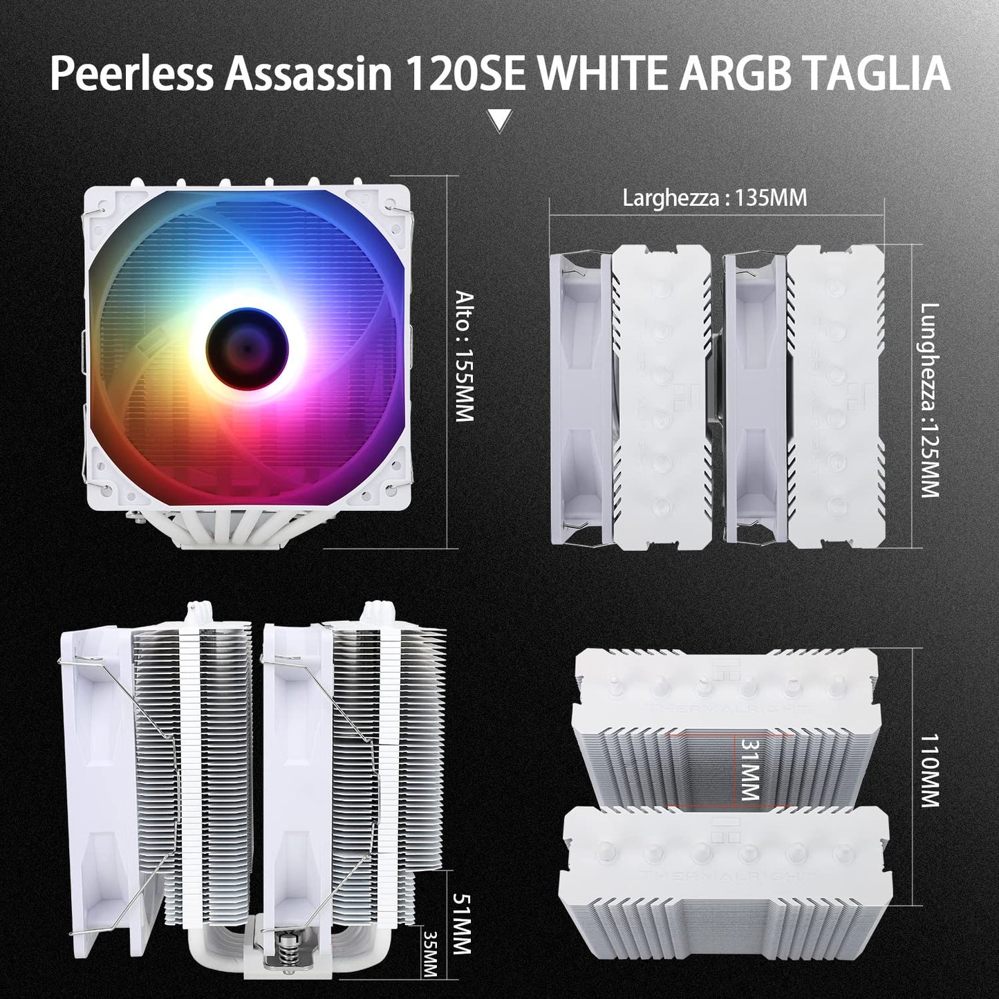Thermalright Peerless Assassin 120 SE Black CPU Cooler, 6 Heat Pipes AGHP Technology, Dual 120mm PWM Fans, 1550RPM Speed, for AM4/AM5 and Intel LGA 1700/1851/115X/1200,Computer CPU Cooling