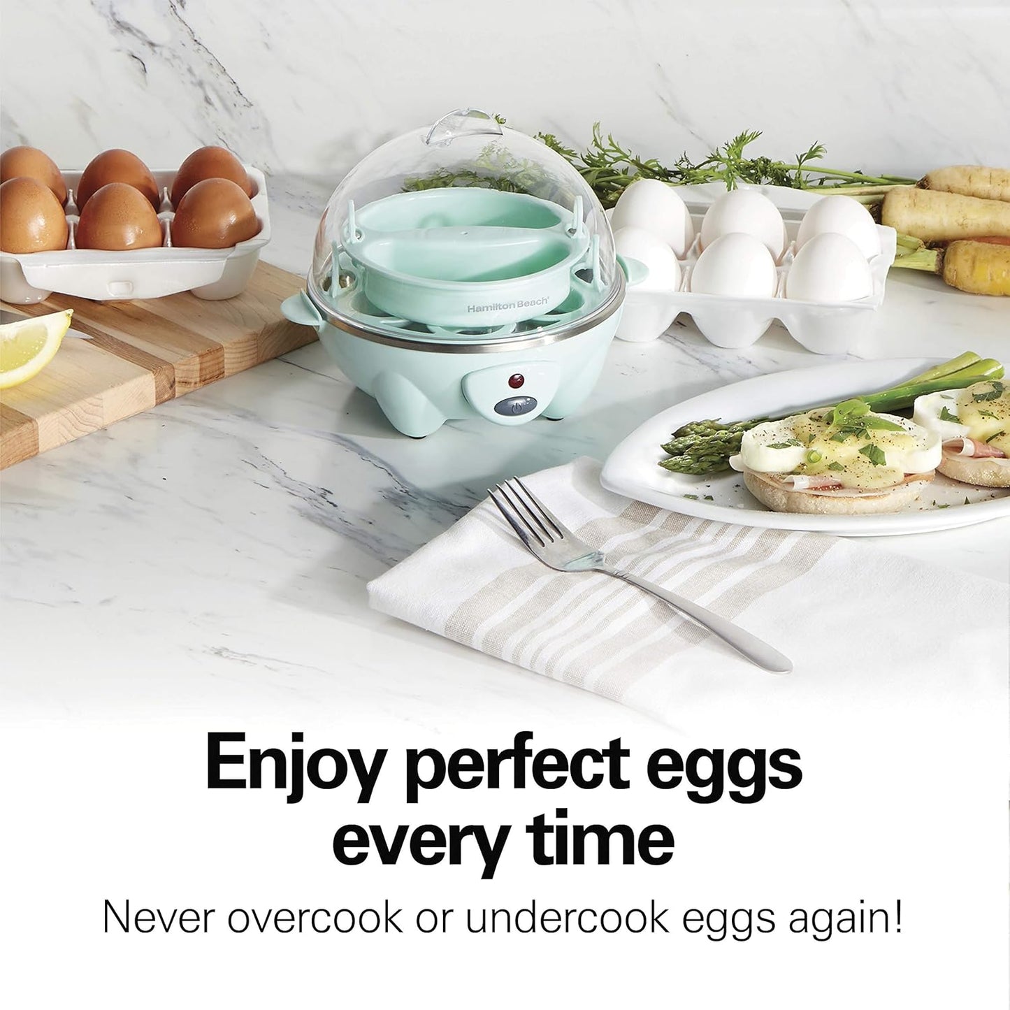 3-in-1 Electric Egg Cooker with Poacher, Omelet Maker & Vegetable Steamer – Holds 7 Eggs, One-Touch Cooking, Fast Boiled Eggs, Mint - PuriLite