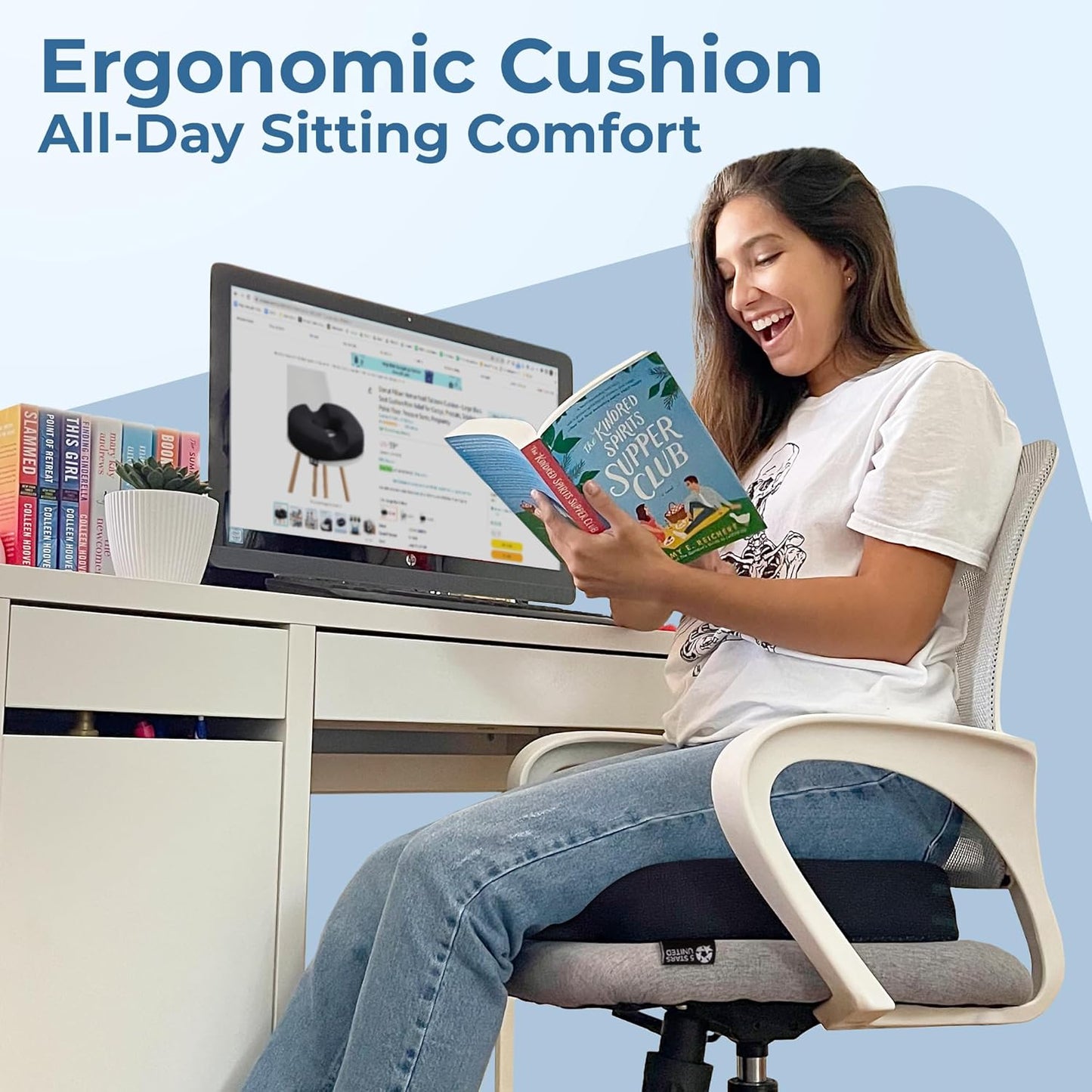 5 STARS UNITED Seat Cushion for Desk Chair - Tailbone, Coccyx Sciatica Pain Relief - Wheelchair Cushions, Black Mesh