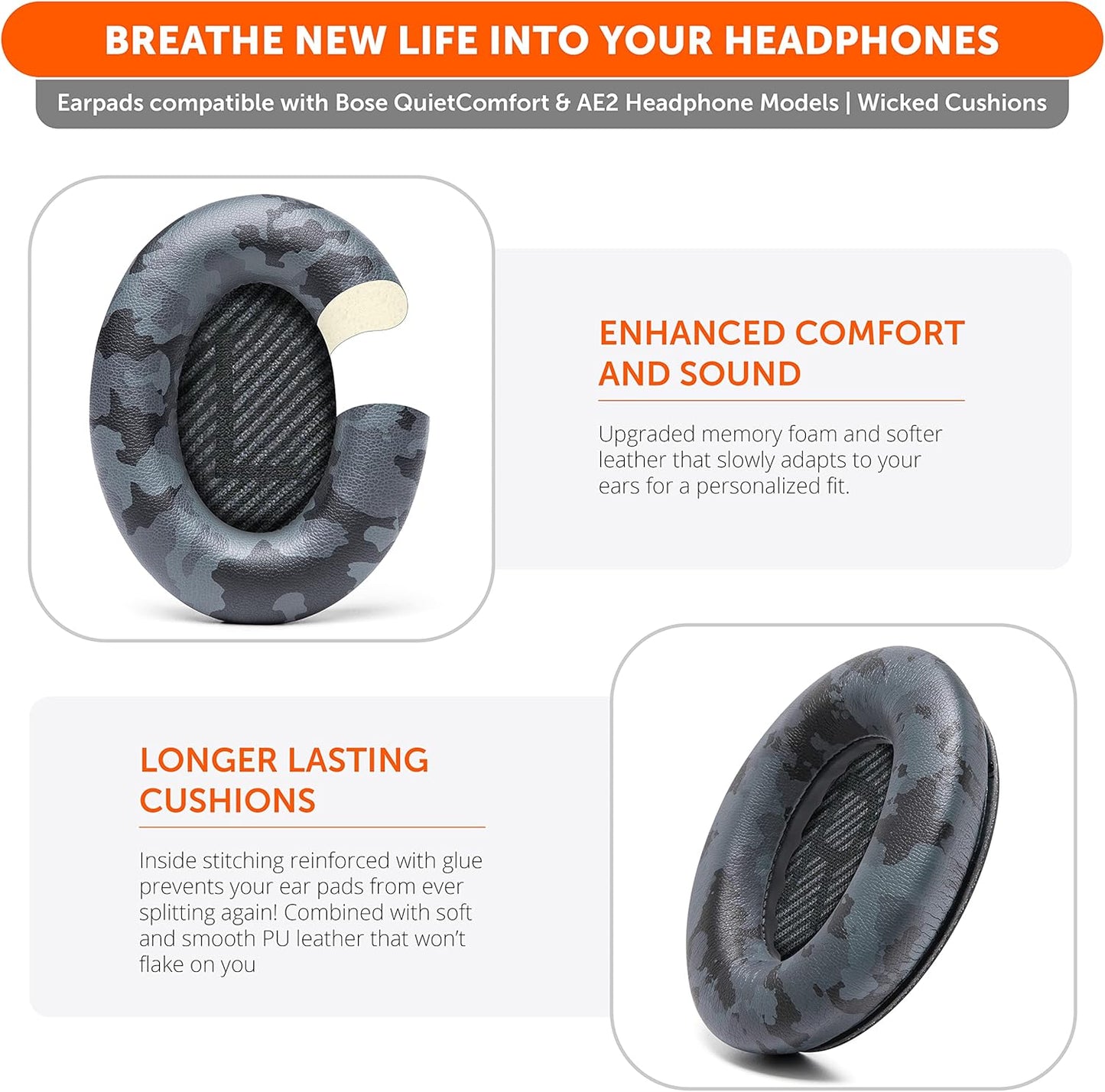 WC Wicked Cushions Upgraded Replacement Ear Pads for Bose QC35 & QC35ii (QuietComfort 35) Headphones & More - Softer Leather, Luxurious Memory Foam, Added Thickness, Extra Durability | Midnight Blue