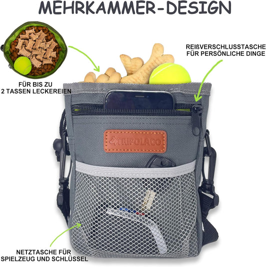 TRIPOLACO Dog Treat Pouch, Large Treat Pouches for Pet Training with Multiple Pockets, Built-in Poop Bag Dispenser & Phone Holder, 3 Wear Styles, Ideal Dog Treat Bag for Training & Walks - PuriLite