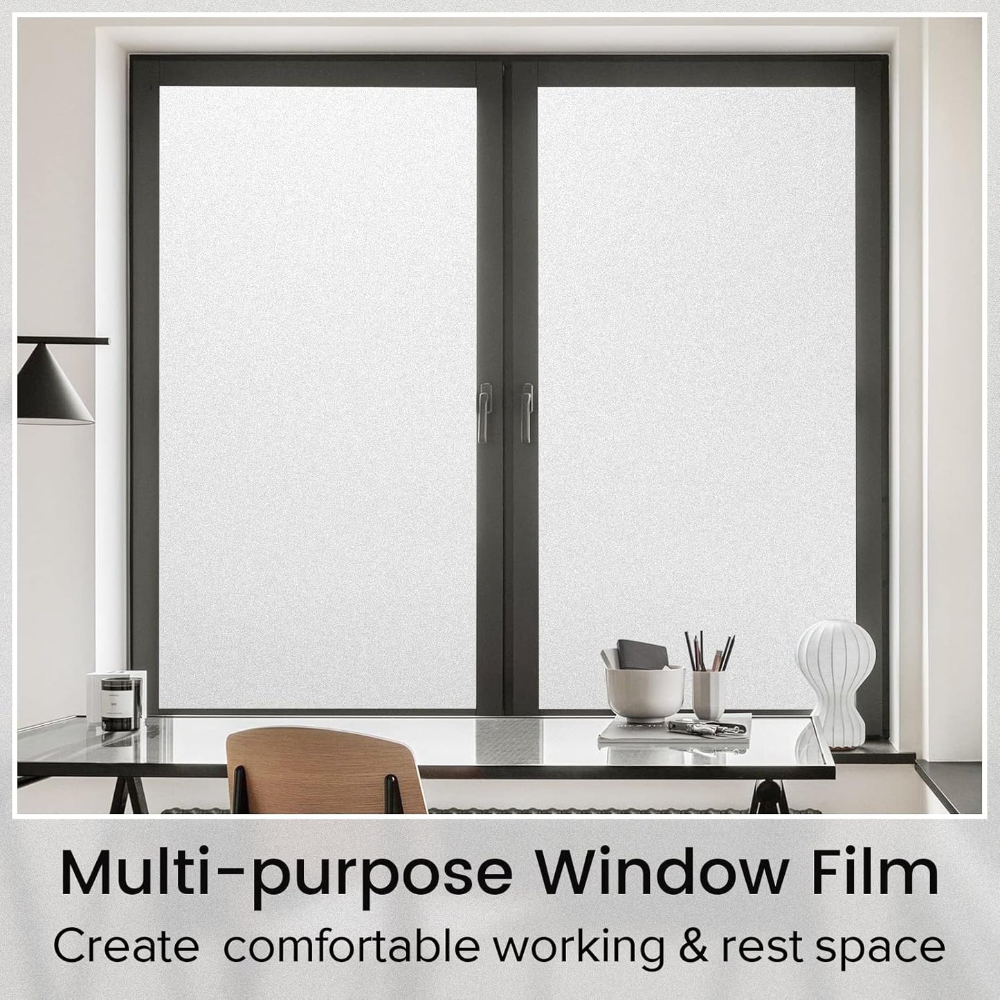 rabbitgoo Window Films for Privacy, Static Cling Frosted Glass Sticker, Non-Adhesive Privacy Film Sun Blocking Window Covering Frosting Vinyl Bathroom Sliding Glass Door, 44.5 x 200cm, Pure Frosted