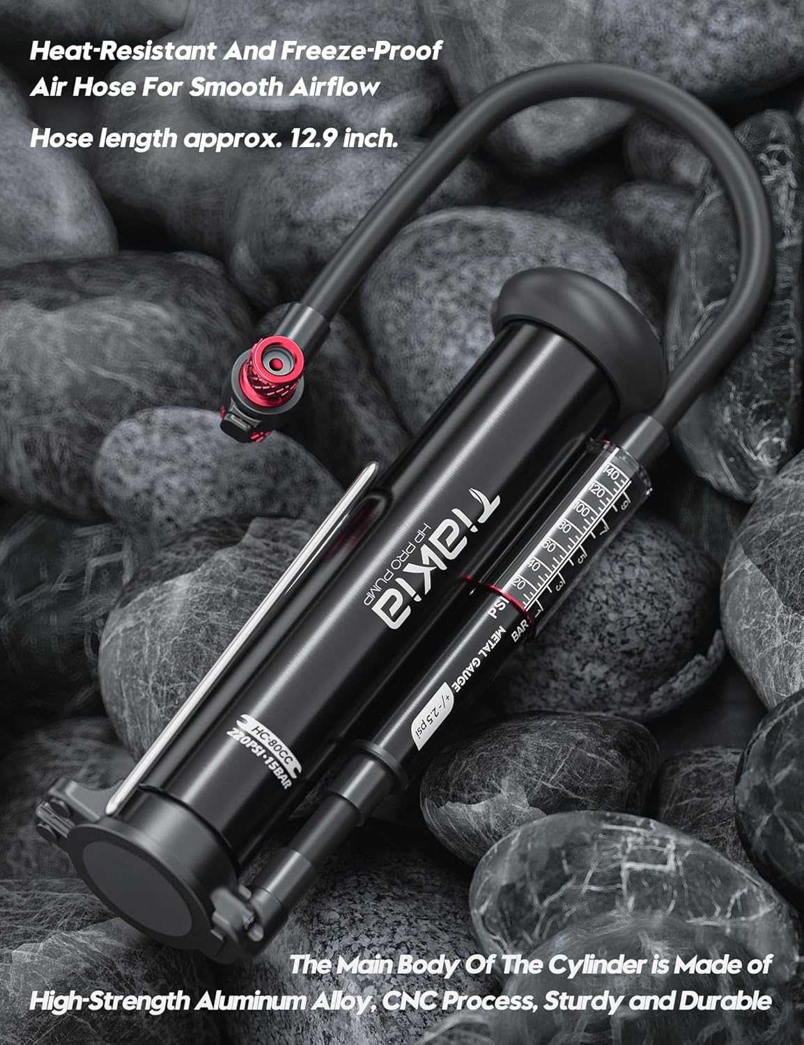 Tiakia Bike Floor Pump with Gauge High Pressure Portable Bike Pump High Volume Aluminum Tire Pump Small Bicycle Air Pump Fits Schrader Presta Valve Hand Pump for Bike Balls