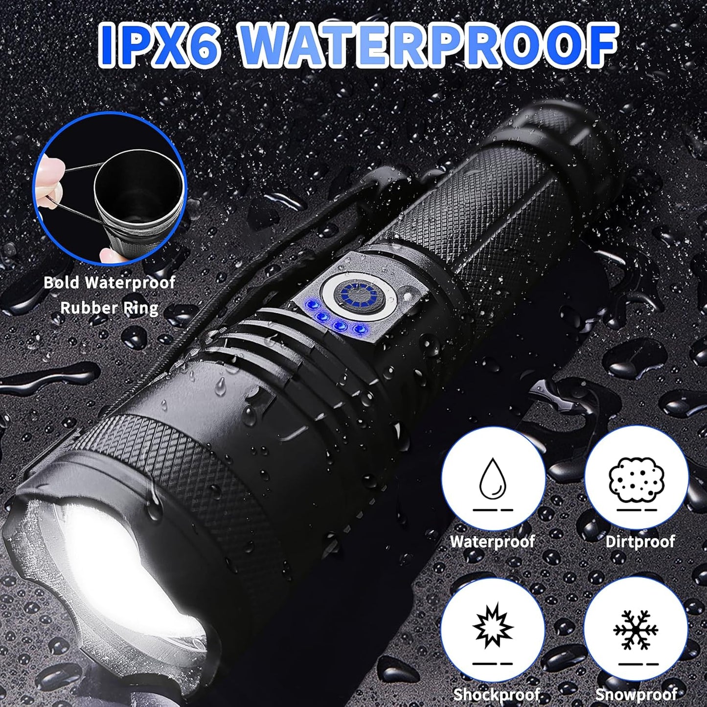 Flashlight Rechargeable 5 Modes of 10000 High Lumen,IPX6 Waterproof Flashlight,LED Flashlight Ultra Bright,Portable Flashlight for Outdoor Activities Such as Camping,Cycling,Mountain