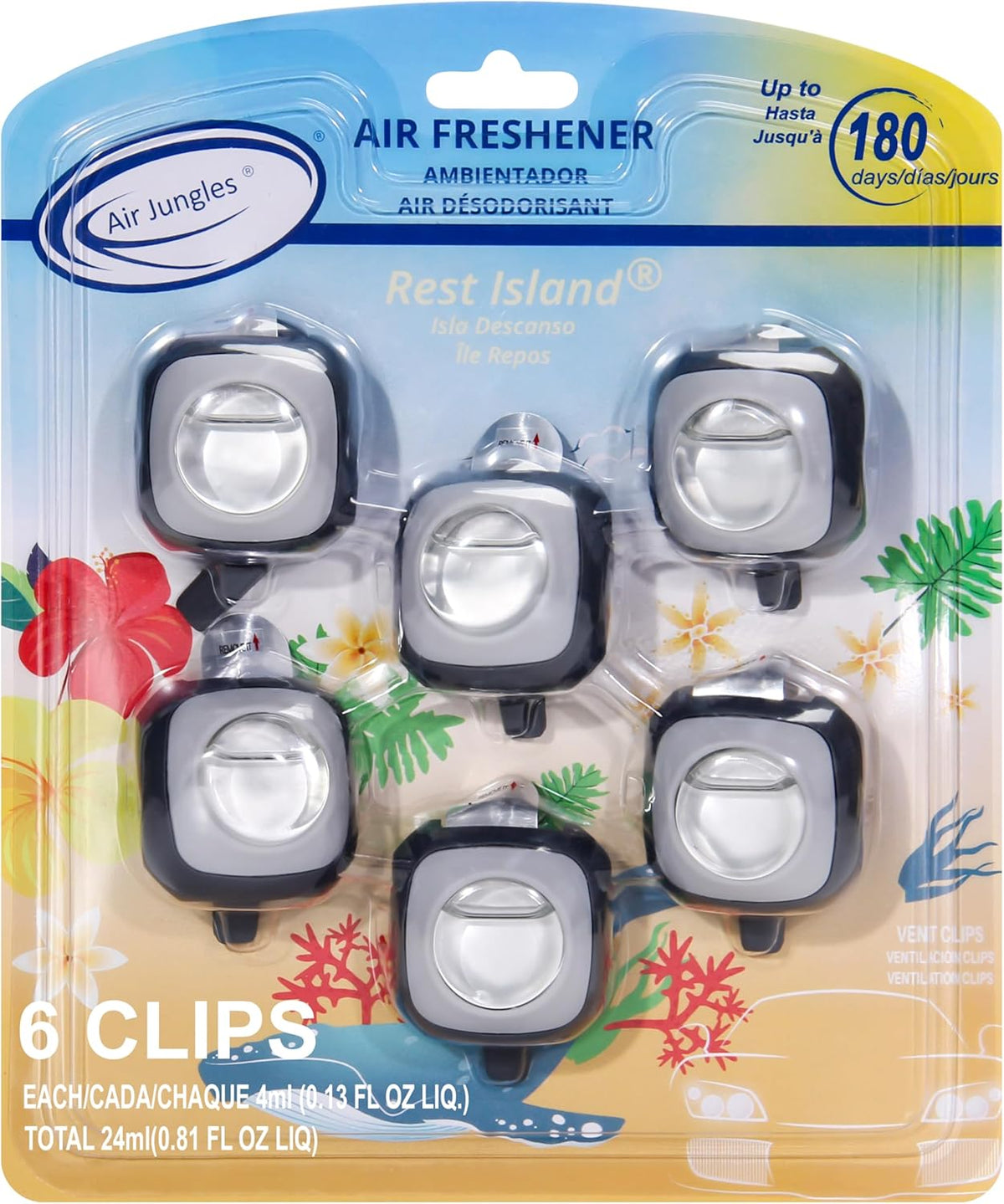 Air Jungles New Car Scent Car Air Freshener Clip, 6 Car Freshener Vent Clips, 4ml Each, Long Lasting Air Freshener for Car, Up to 180 Days Car Refresher Odor Eliminator - PuriLite