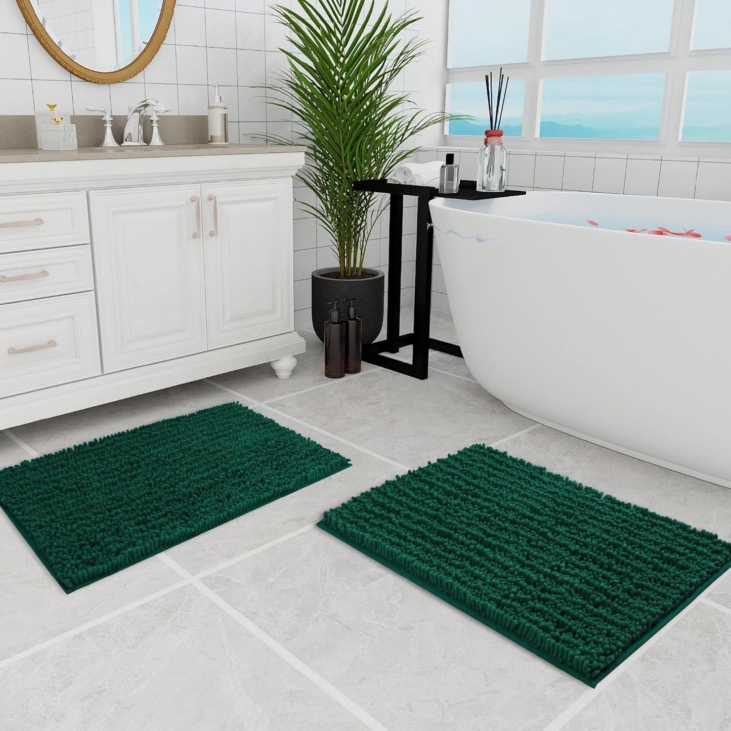 Walensee Bathroom Rug Non Slip Bath Mat (24x17 Inch Blush) Water Absorbent Super Soft Shaggy Chenille Machine Washable Dry Extra Thick Perfect Absorbant Best Small Plush Carpet for Shower Floor