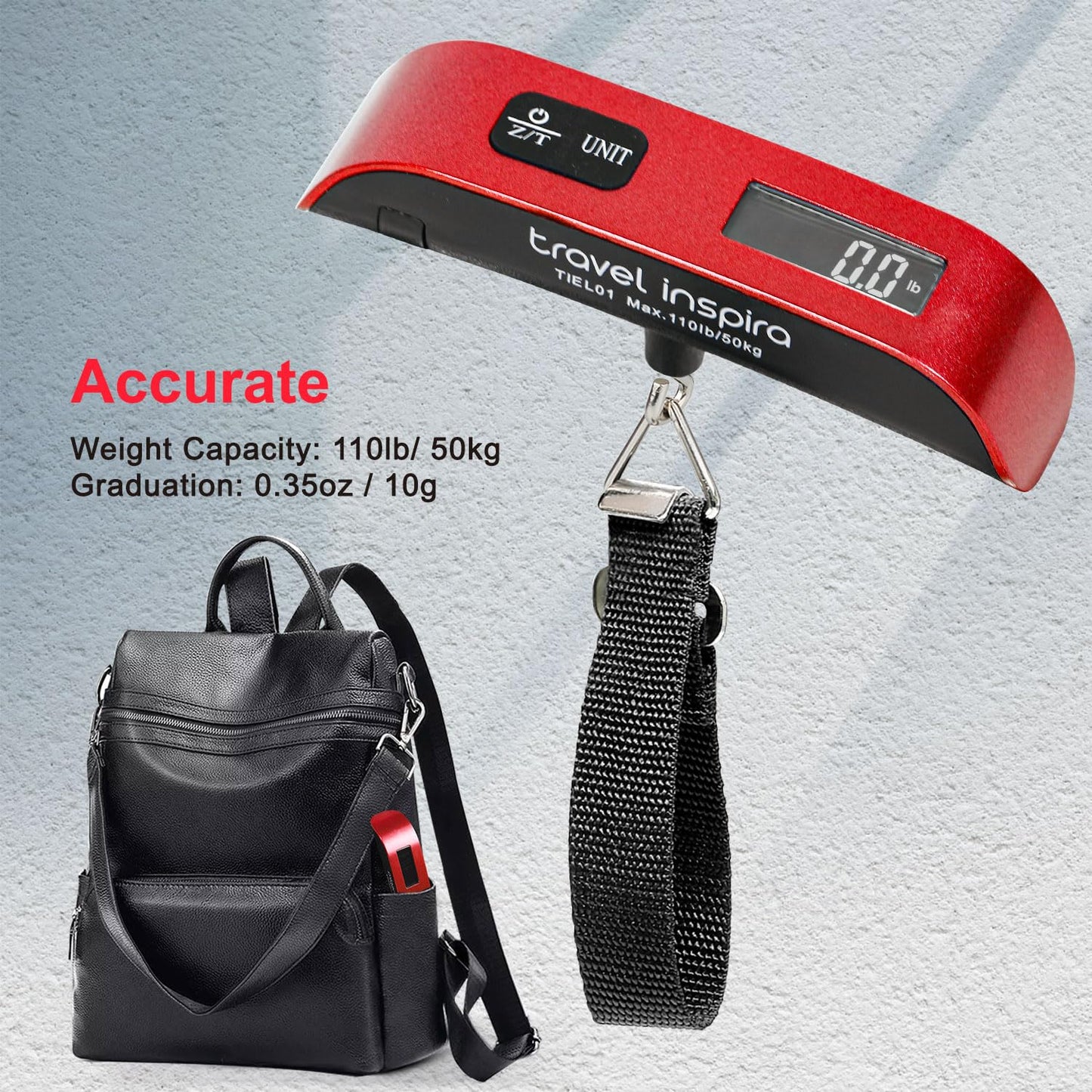 travel inspira Luggage Scale, Portable Digital Hanging Baggage Scale for Travel, Suitcase Weight Scale with Rubber Paint, 110 Pounds, Battery Included - Blue