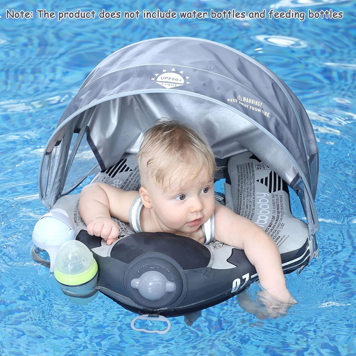 Mambobaby Baby Swim Float with Canopy, Non-Inflatable Solid Baby Float, Upgrade Soft Skin-Friendly Material Infant Swim Float