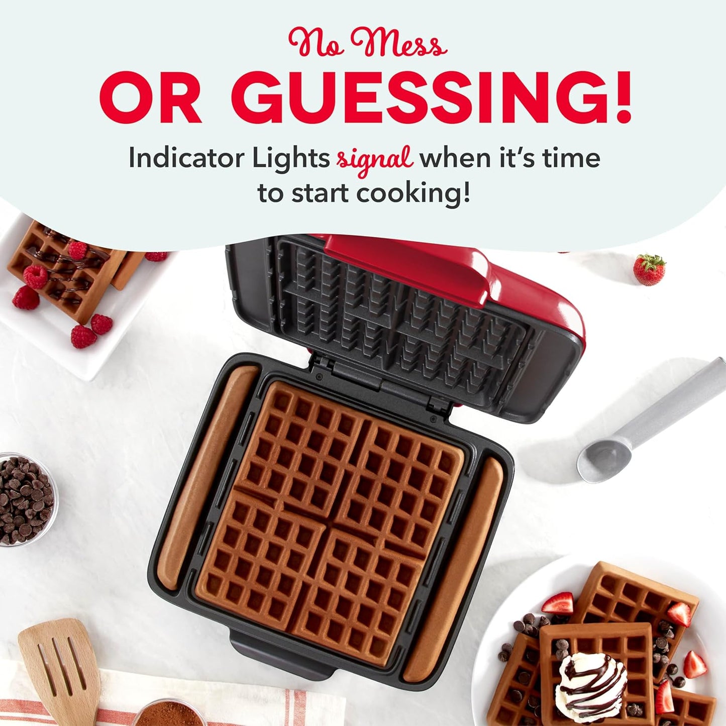 DASH No-Drip Waffle Maker - Four Waffle Molds, Nonstick Waffle Iron with Quick Heat-Up, Nonstick Surface - Perfect Waffle Maker for Kids and Families, Just Add Batter - PuriLite