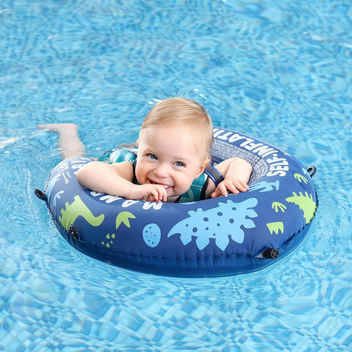 Mambobaby Baby Swim Float with Canopy, Non-Inflatable Solid Baby Float, Upgrade Soft Skin-Friendly Material Infant Swim Float