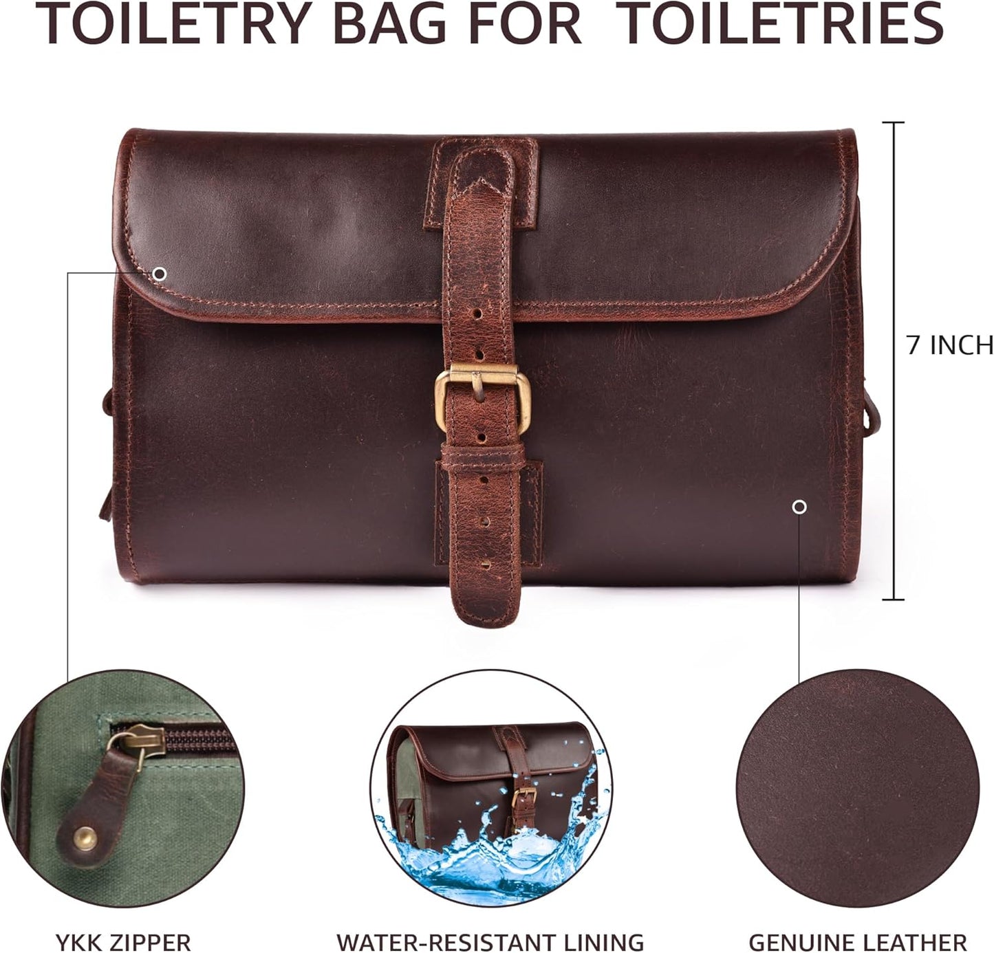 LEATHER VILLAGE Hanging Toiletry Bag for Men & Women, Handcrafted Vintage Cosmetic & Shaving Organizer Travel Dopp Kit- Brown