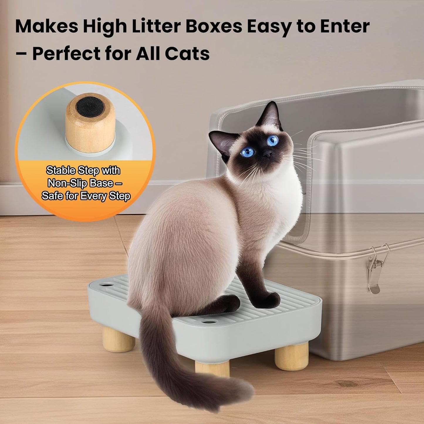 Aothey Cat Ramp, Cat Step, Cat Litter Mat with Wooden Base, Anti-Tracking & Easy to Clean, Ideal for Small & Elderly Cats